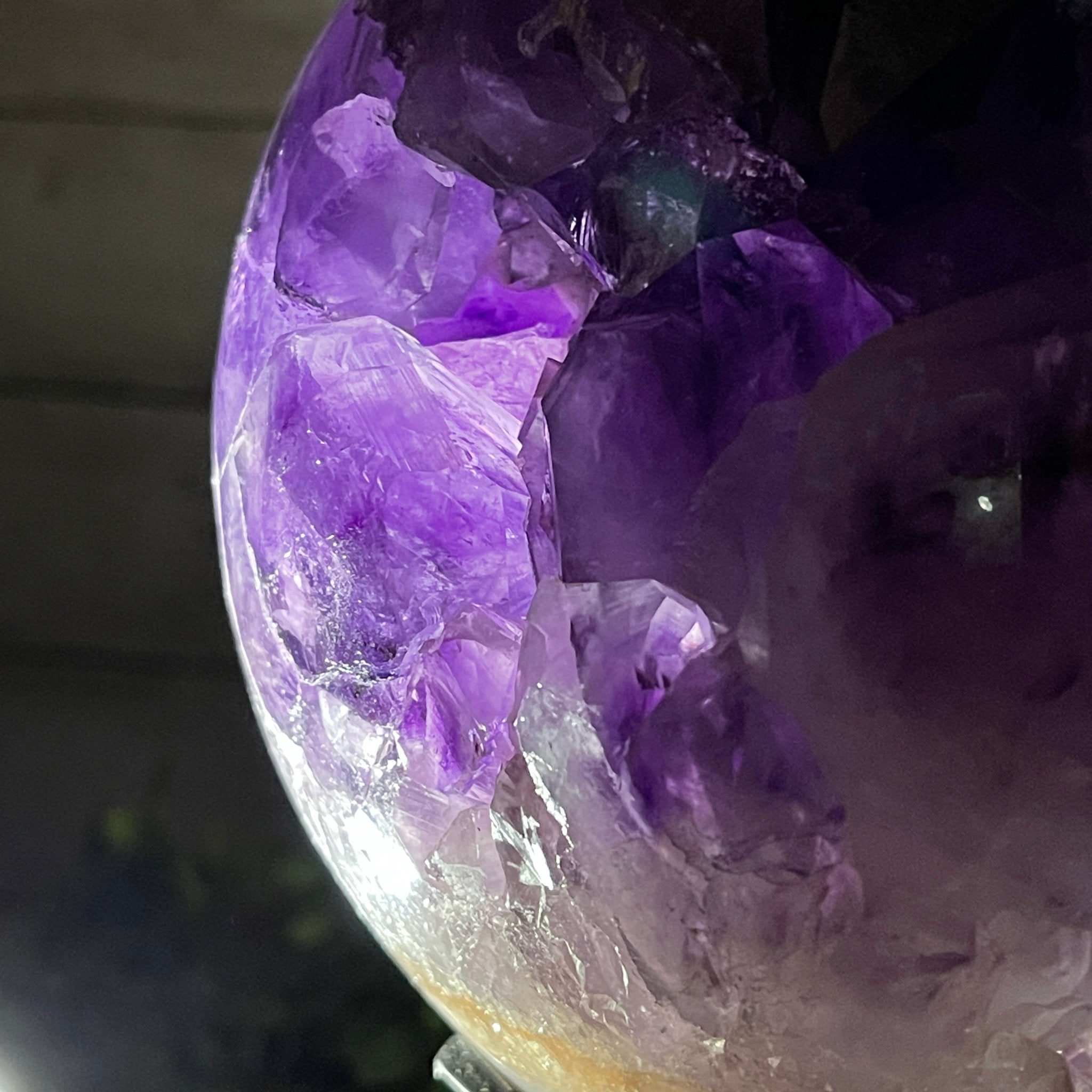 Amethyst Sphere on a Metal Base, 10.5 lbs & 11.5" Tall Model #5630-0010 by Brazil Gems - Brazil GemsBrazil GemsAmethyst Sphere on a Metal Base, 10.5 lbs & 11.5" Tall Model #5630-0010 by Brazil GemsSpheres5630-0010