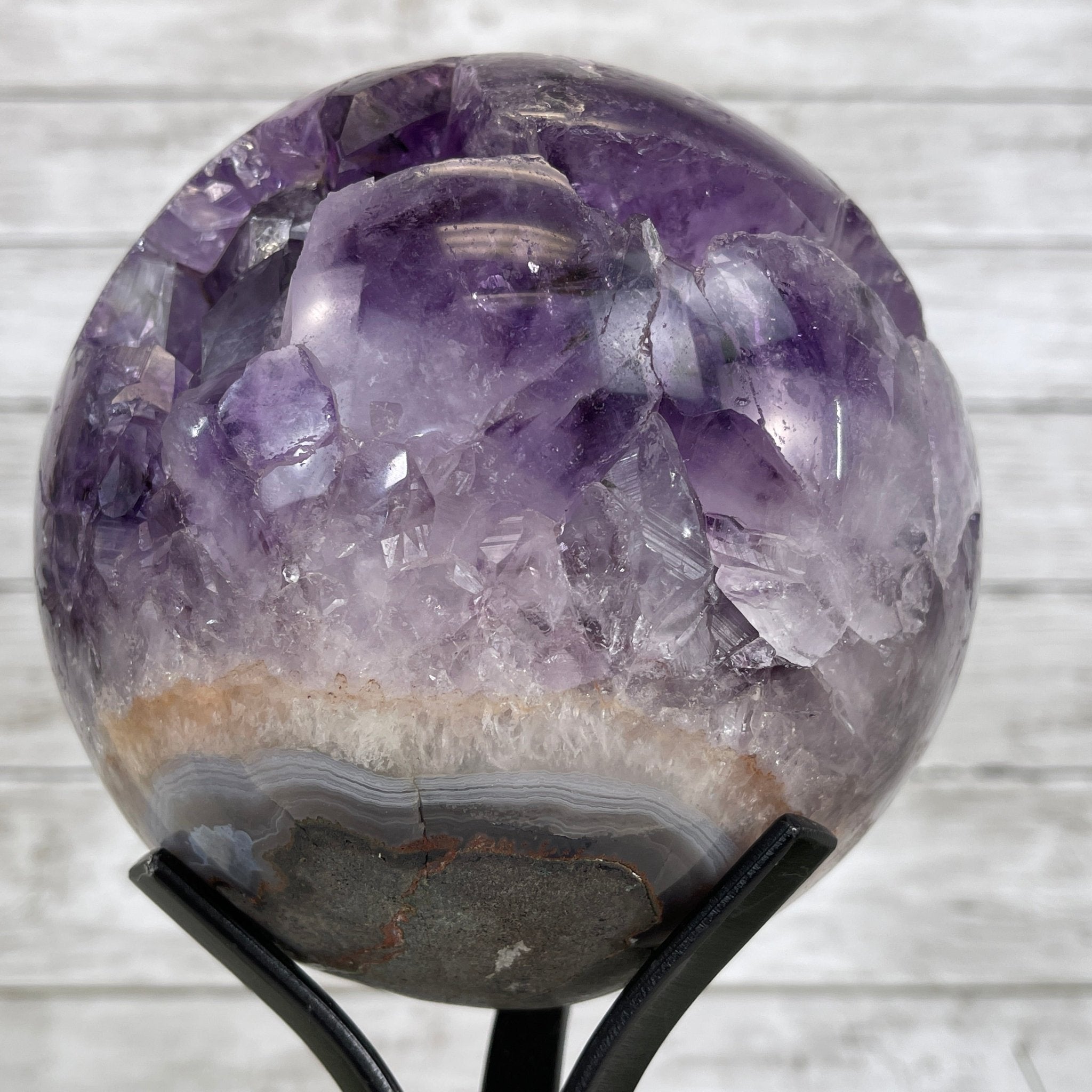 Amethyst Sphere on a Metal Base, 10.5 lbs & 11.5" Tall Model #5630-0010 by Brazil Gems - Brazil GemsBrazil GemsAmethyst Sphere on a Metal Base, 10.5 lbs & 11.5" Tall Model #5630-0010 by Brazil GemsSpheres5630-0010