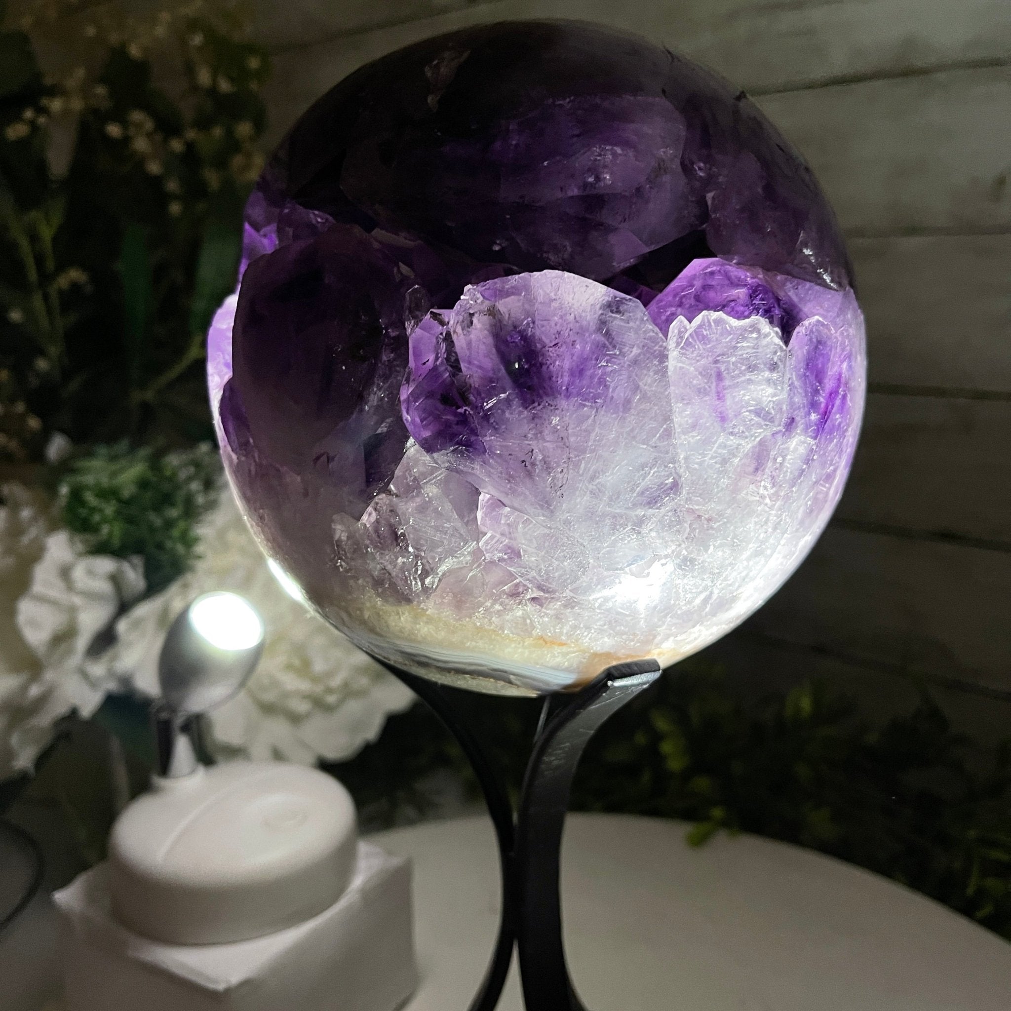 Amethyst Sphere on a Metal Base, 10.5 lbs & 11.5" Tall Model #5630-0010 by Brazil Gems - Brazil GemsBrazil GemsAmethyst Sphere on a Metal Base, 10.5 lbs & 11.5" Tall Model #5630-0010 by Brazil GemsSpheres5630-0010