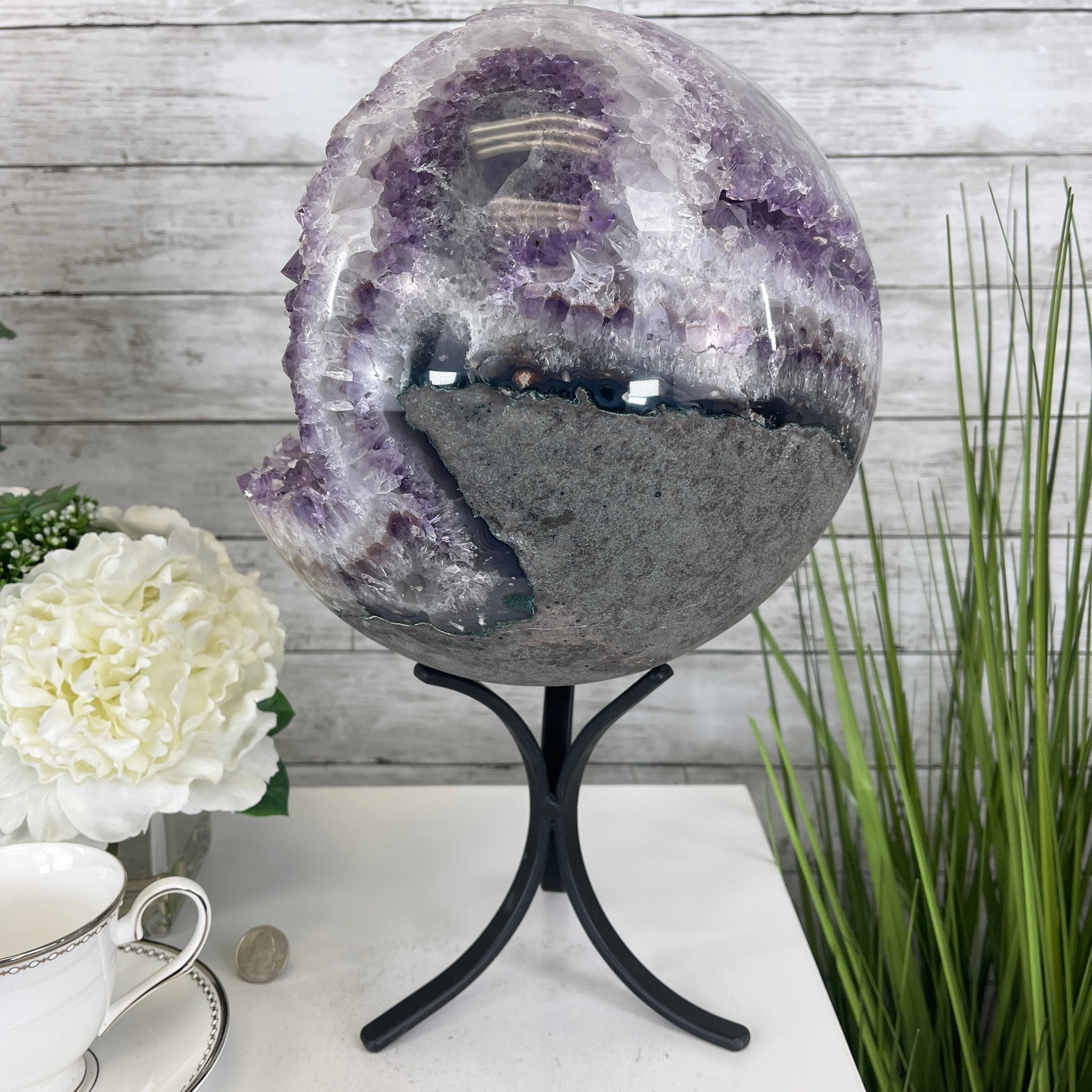Amethyst Sphere on a Metal Base 33.5 lbs & 15" Tall Model #5630-0001 by Brazil Gems - Brazil GemsBrazil GemsAmethyst Sphere on a Metal Base 33.5 lbs & 15" Tall Model #5630-0001 by Brazil GemsSpheres5630-0001