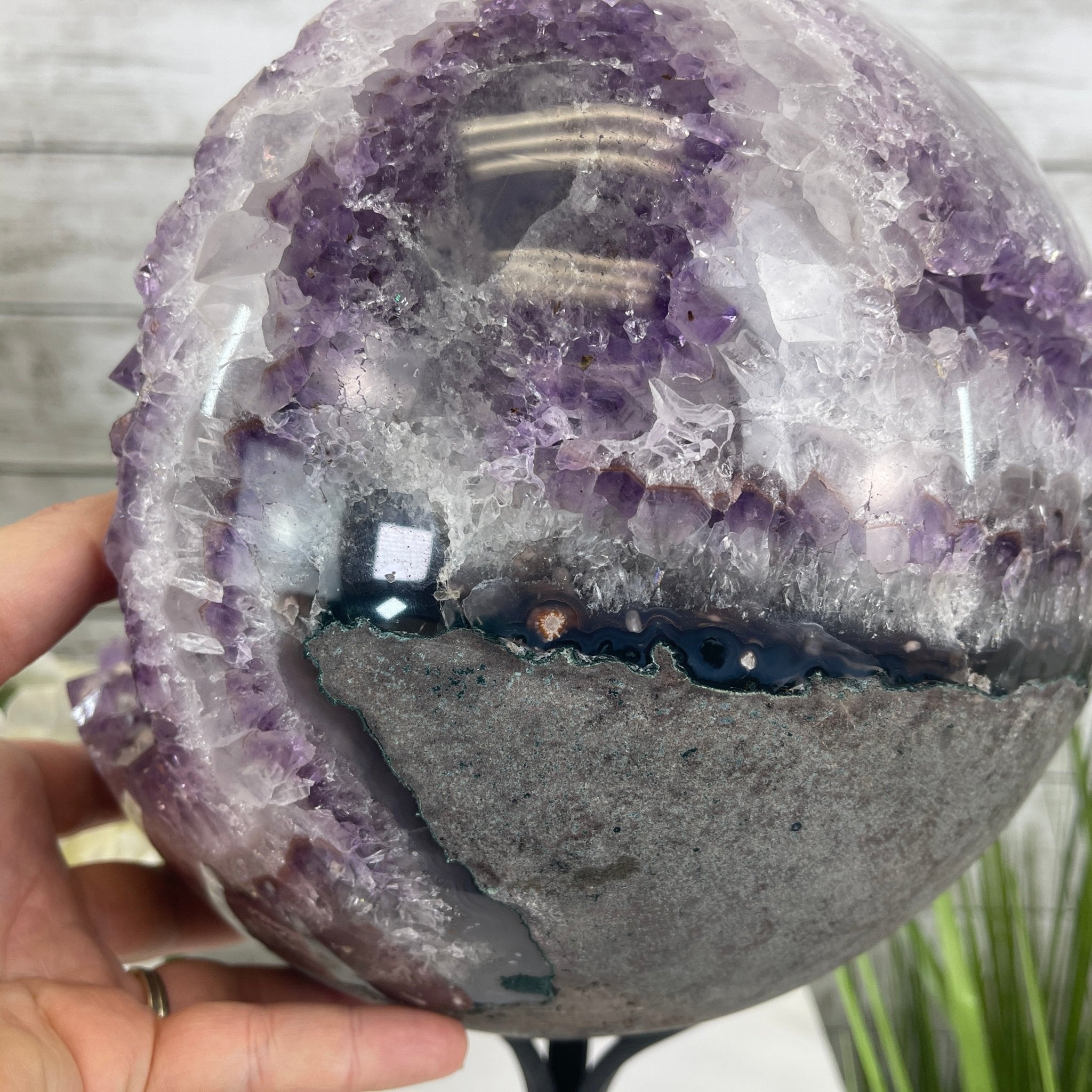 Amethyst Sphere on a Metal Base 33.5 lbs & 15" Tall Model #5630-0001 by Brazil Gems - Brazil GemsBrazil GemsAmethyst Sphere on a Metal Base 33.5 lbs & 15" Tall Model #5630-0001 by Brazil GemsSpheres5630-0001