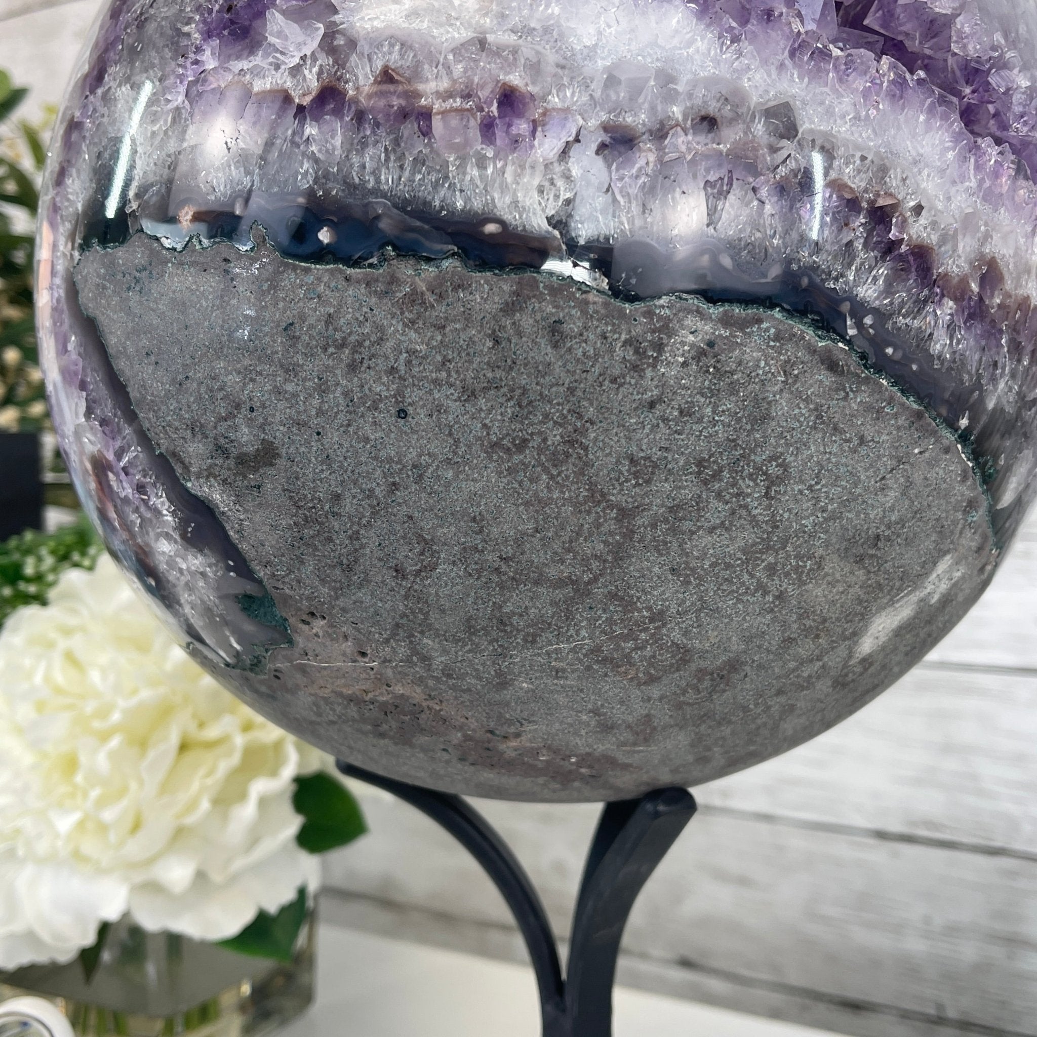 Amethyst Sphere on a Metal Base 33.5 lbs & 15" Tall Model #5630-0001 by Brazil Gems - Brazil GemsBrazil GemsAmethyst Sphere on a Metal Base 33.5 lbs & 15" Tall Model #5630-0001 by Brazil GemsSpheres5630-0001