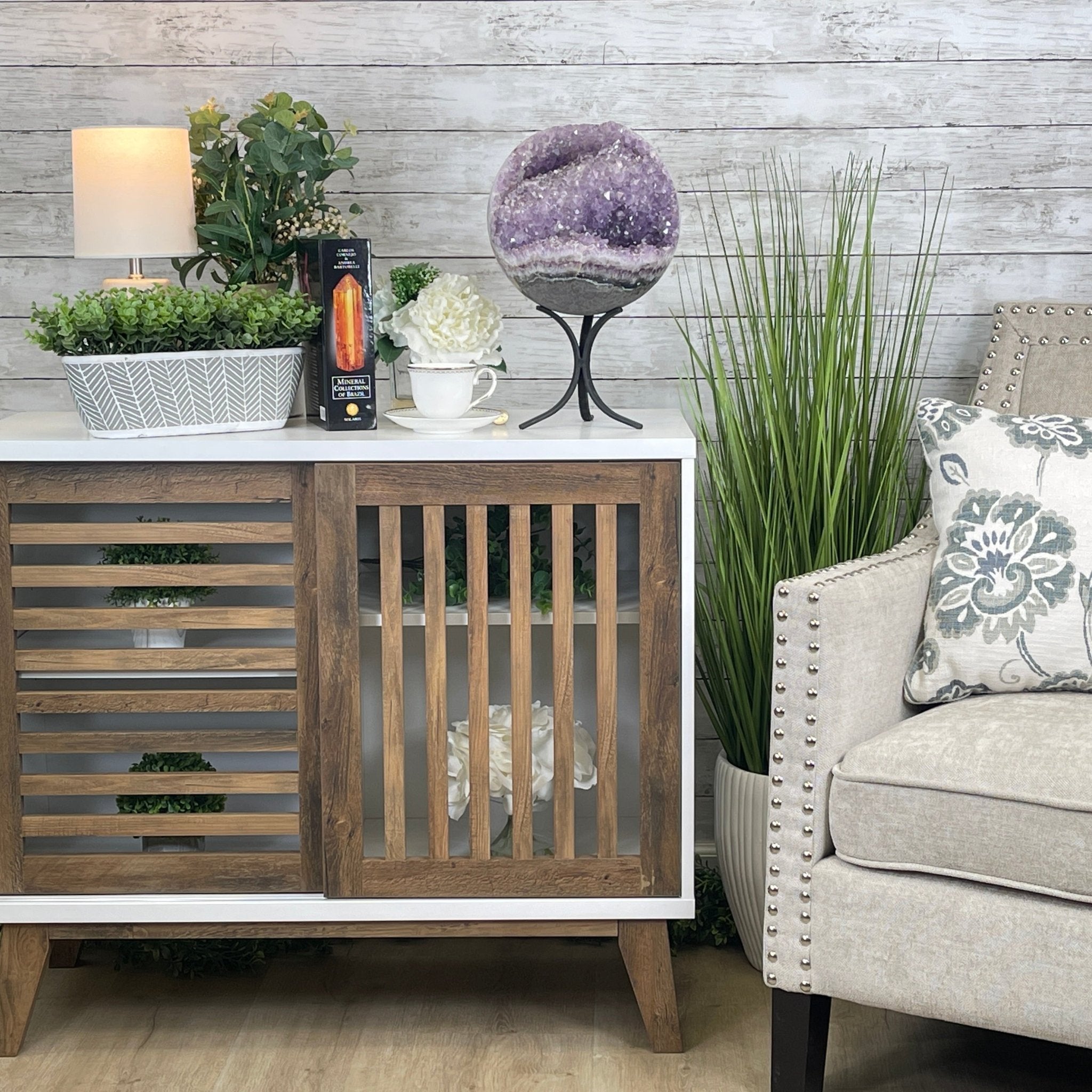 Amethyst Sphere on a Metal Base 33.5 lbs & 15" Tall Model #5630-0001 by Brazil Gems - Brazil GemsBrazil GemsAmethyst Sphere on a Metal Base 33.5 lbs & 15" Tall Model #5630-0001 by Brazil GemsSpheres5630-0001