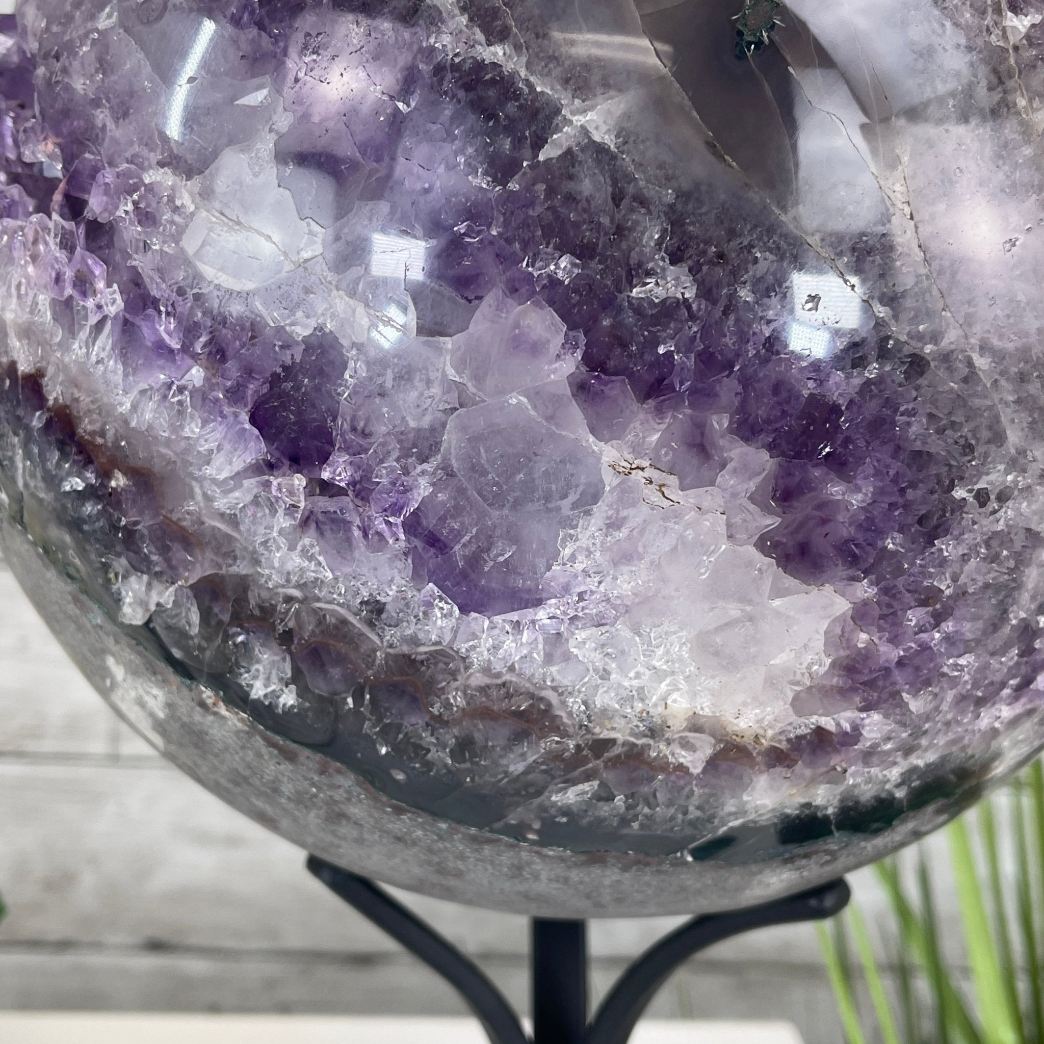 Amethyst Sphere on a Metal Base 33.5 lbs & 15" Tall Model #5630-0001 by Brazil Gems - Brazil GemsBrazil GemsAmethyst Sphere on a Metal Base 33.5 lbs & 15" Tall Model #5630-0001 by Brazil GemsSpheres5630-0001