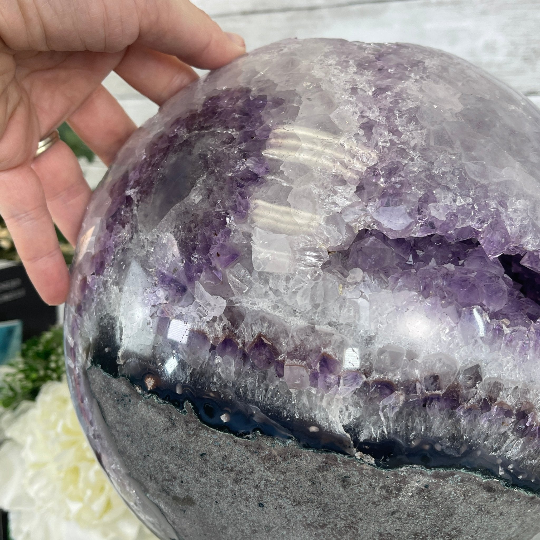 Amethyst Sphere on a Metal Base 33.5 lbs & 15" Tall Model #5630-0001 by Brazil Gems - Brazil GemsBrazil GemsAmethyst Sphere on a Metal Base 33.5 lbs & 15" Tall Model #5630-0001 by Brazil GemsSpheres5630-0001