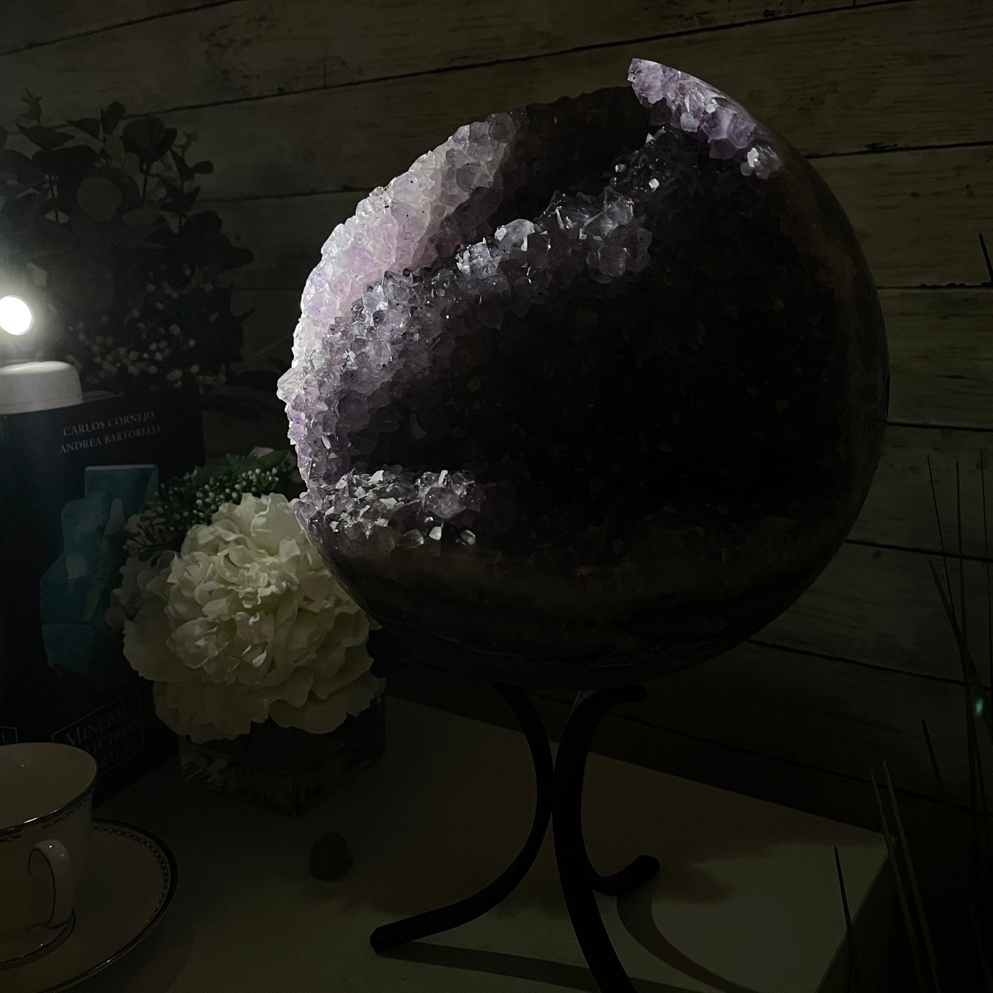 Amethyst Sphere on a Metal Base 33.5 lbs & 15" Tall Model #5630-0001 by Brazil Gems - Brazil GemsBrazil GemsAmethyst Sphere on a Metal Base 33.5 lbs & 15" Tall Model #5630-0001 by Brazil GemsSpheres5630-0001