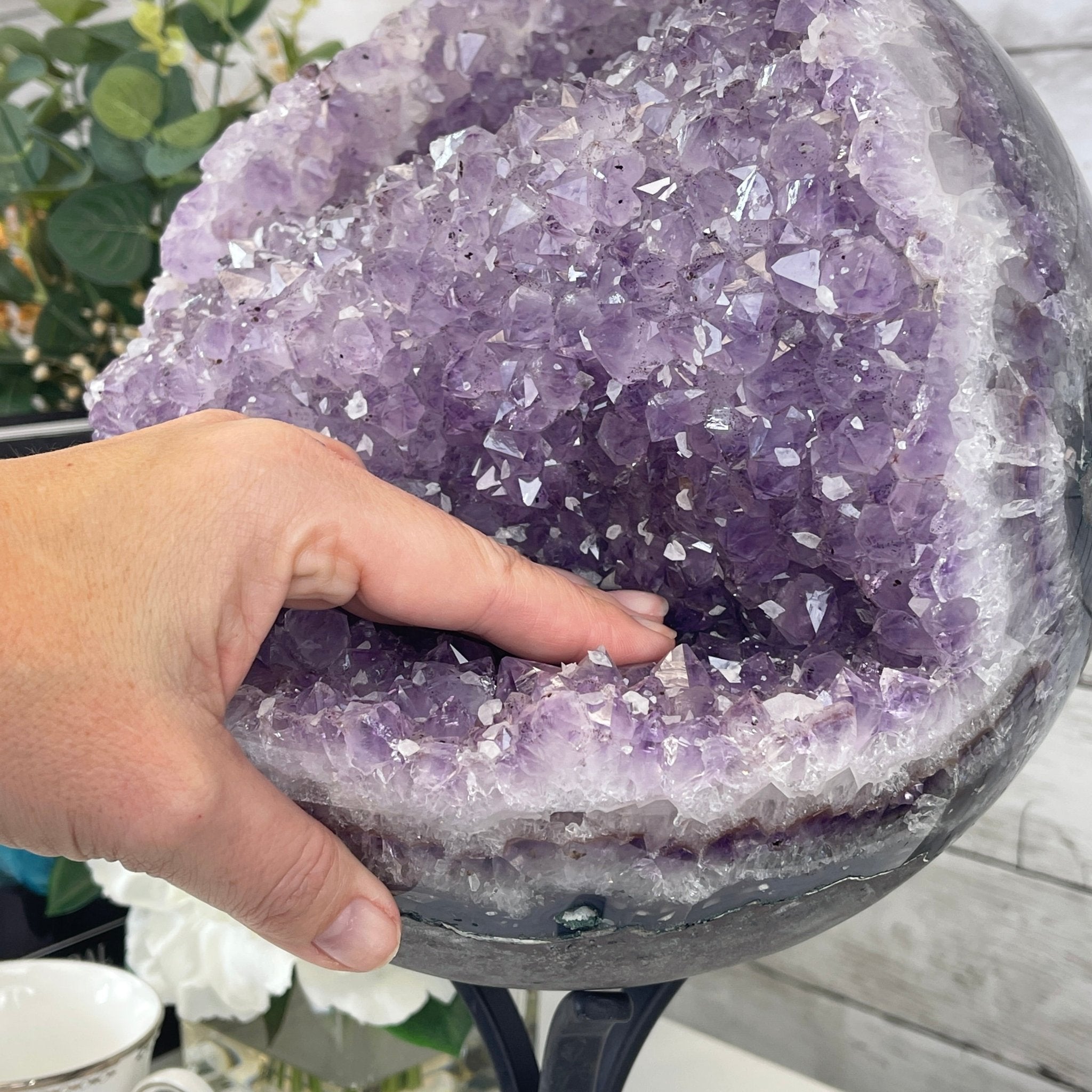 Amethyst Sphere on a Metal Base 33.5 lbs & 15" Tall Model #5630-0001 by Brazil Gems - Brazil GemsBrazil GemsAmethyst Sphere on a Metal Base 33.5 lbs & 15" Tall Model #5630-0001 by Brazil GemsSpheres5630-0001