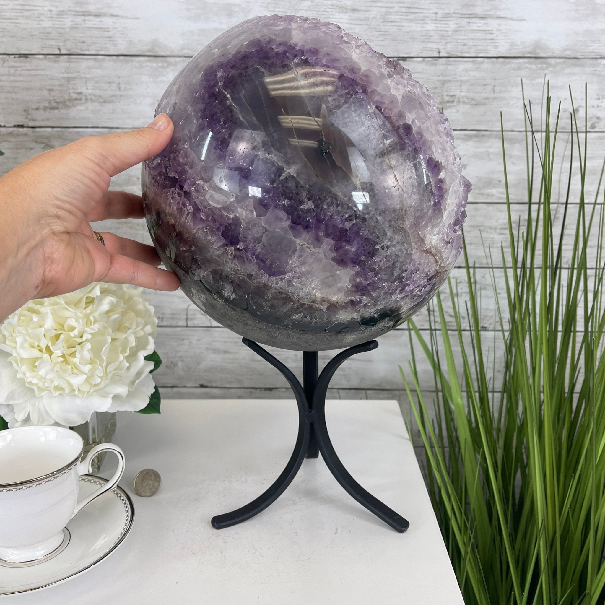 Amethyst Sphere on a Metal Base 33.5 lbs & 15" Tall Model #5630-0001 by Brazil Gems - Brazil GemsBrazil GemsAmethyst Sphere on a Metal Base 33.5 lbs & 15" Tall Model #5630-0001 by Brazil GemsSpheres5630-0001
