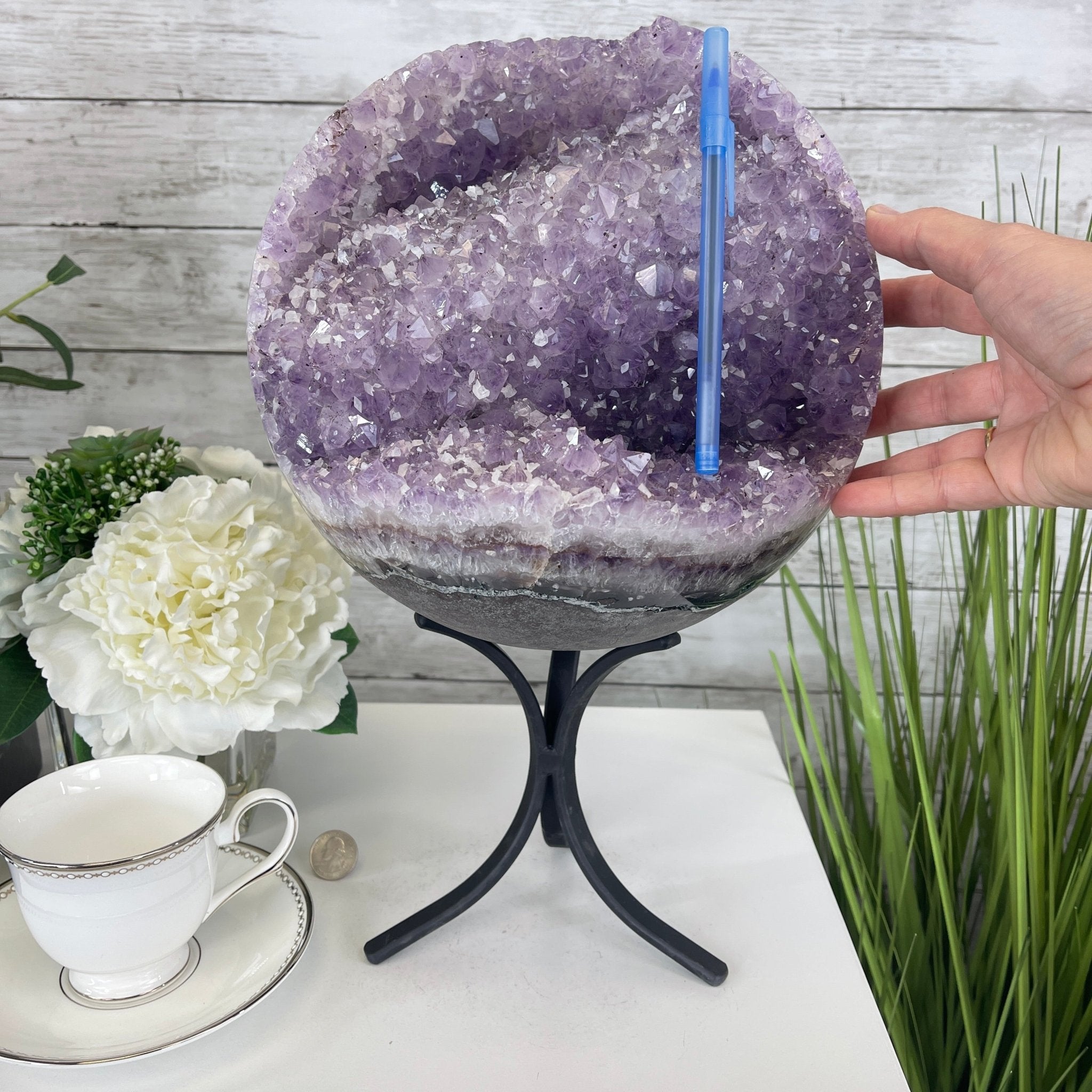 Amethyst Sphere on a Metal Base 33.5 lbs & 15" Tall Model #5630-0001 by Brazil Gems - Brazil GemsBrazil GemsAmethyst Sphere on a Metal Base 33.5 lbs & 15" Tall Model #5630-0001 by Brazil GemsSpheres5630-0001