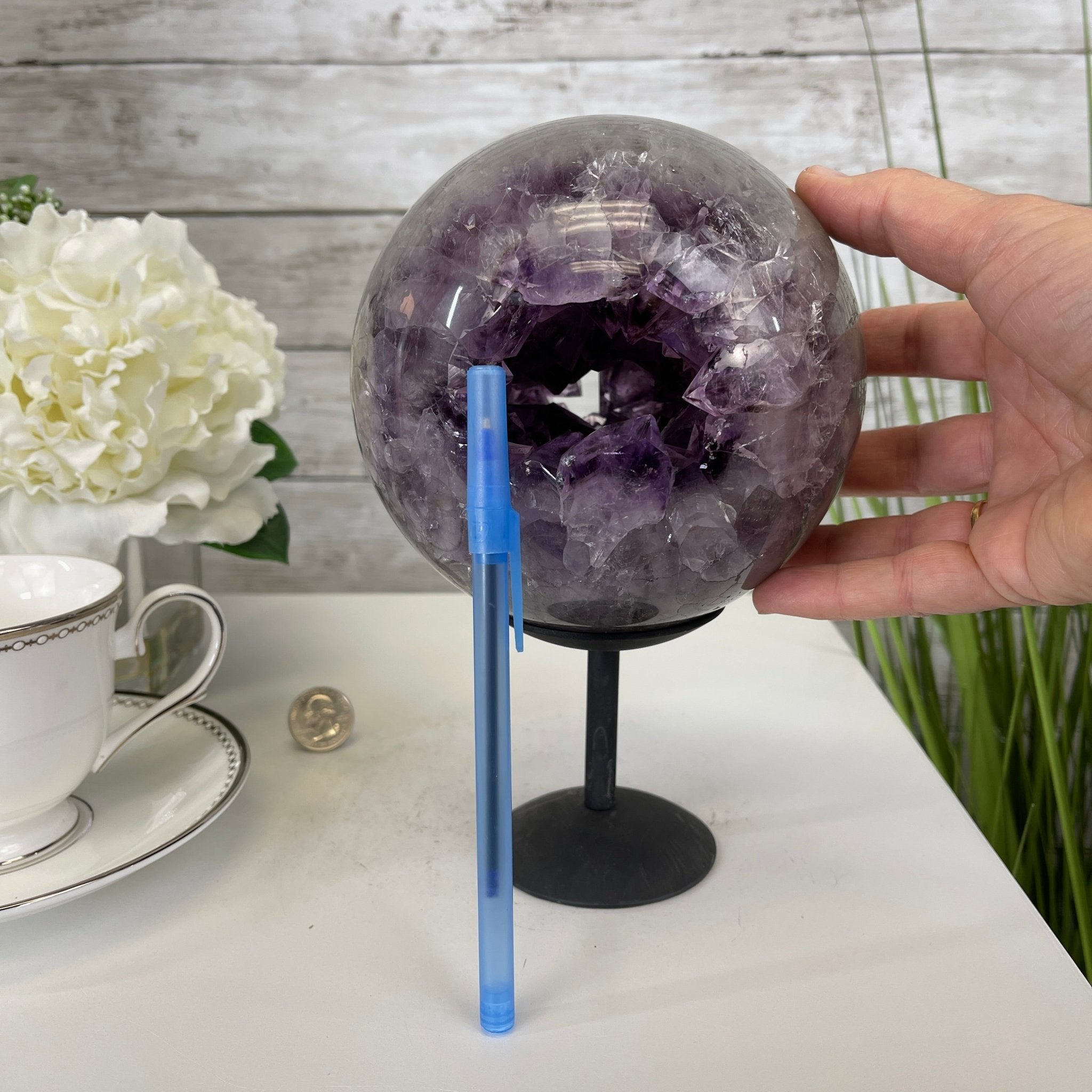Amethyst Sphere on a Metal Base 7.3 lbs & 8.2.5" Tall Model #5630-0007 by Brazil Gems - Brazil GemsBrazil GemsAmethyst Sphere on a Metal Base 7.3 lbs & 8.2.5" Tall Model #5630-0007 by Brazil GemsSpheres5630-0007