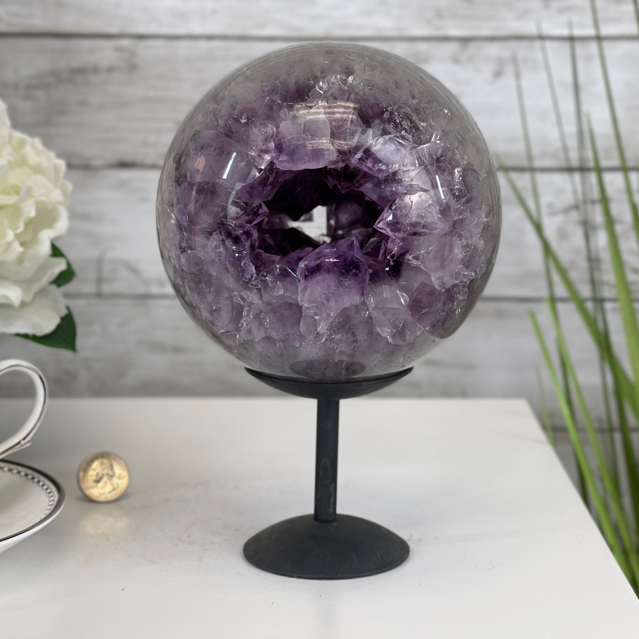 Amethyst Sphere on a Metal Base 7.3 lbs & 8.2.5" Tall Model #5630-0007 by Brazil Gems - Brazil GemsBrazil GemsAmethyst Sphere on a Metal Base 7.3 lbs & 8.2.5" Tall Model #5630-0007 by Brazil GemsSpheres5630-0007