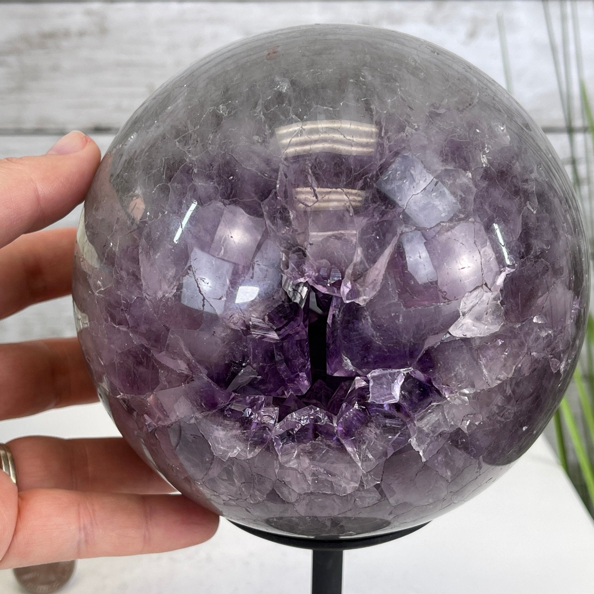 Amethyst Sphere on a Metal Base 7.3 lbs & 8.2.5" Tall Model #5630-0007 by Brazil Gems - Brazil GemsBrazil GemsAmethyst Sphere on a Metal Base 7.3 lbs & 8.2.5" Tall Model #5630-0007 by Brazil GemsSpheres5630-0007