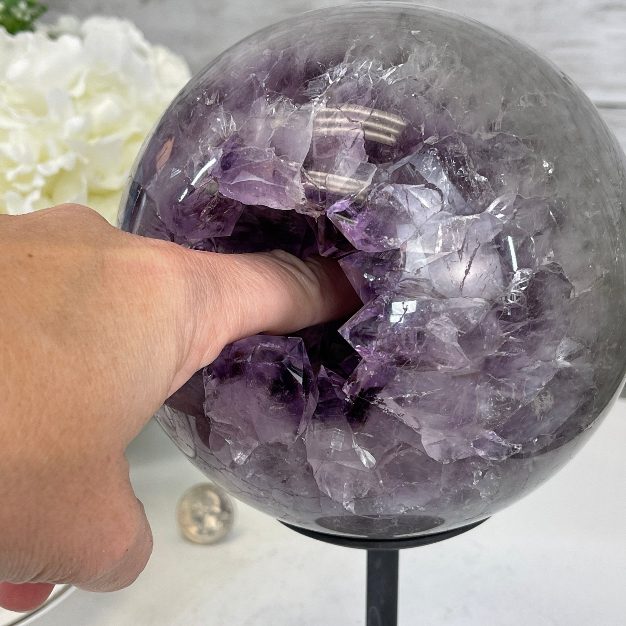 Amethyst Sphere on a Metal Base 7.3 lbs & 8.2.5" Tall Model #5630-0007 by Brazil Gems - Brazil GemsBrazil GemsAmethyst Sphere on a Metal Base 7.3 lbs & 8.2.5" Tall Model #5630-0007 by Brazil GemsSpheres5630-0007