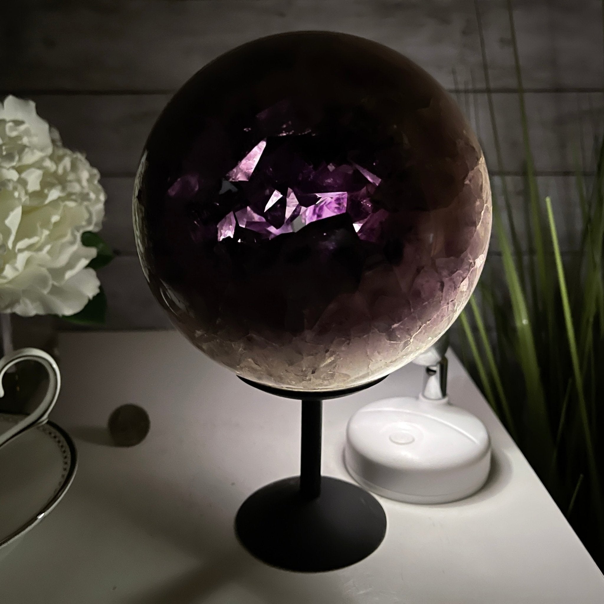 Amethyst Sphere on a Metal Base 7.3 lbs & 8.2.5" Tall Model #5630-0007 by Brazil Gems - Brazil GemsBrazil GemsAmethyst Sphere on a Metal Base 7.3 lbs & 8.2.5" Tall Model #5630-0007 by Brazil GemsSpheres5630-0007