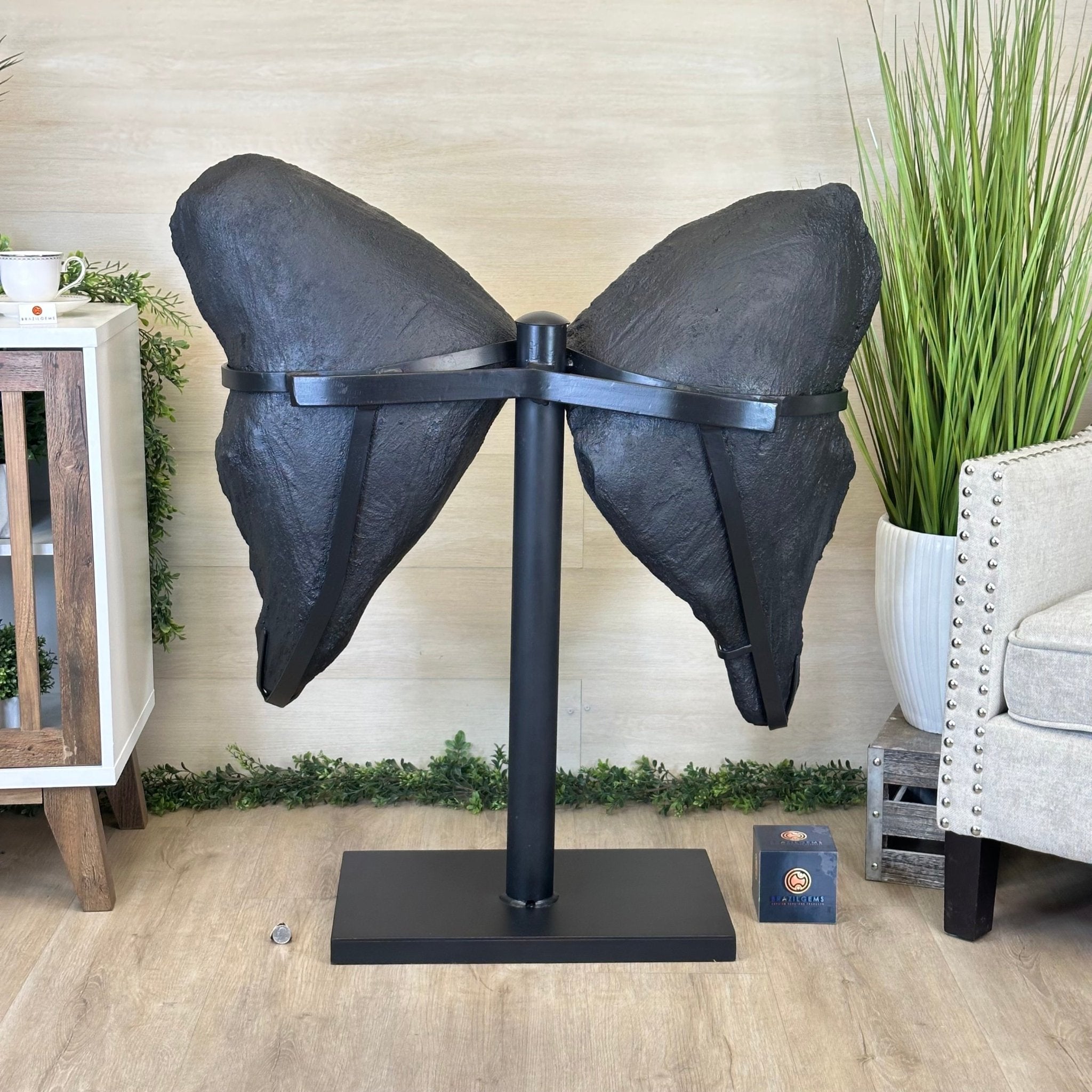 Amethyst Wings on a Metal Stand, 220.5 lbs, 39.75" Tall 5493 - 0051 - Brazil GemsBrazil GemsAmethyst Wings on a Metal Stand, 220.5 lbs, 39.75" Tall 5493 - 0051Amethyst Butterfly Wings5493 - 0051