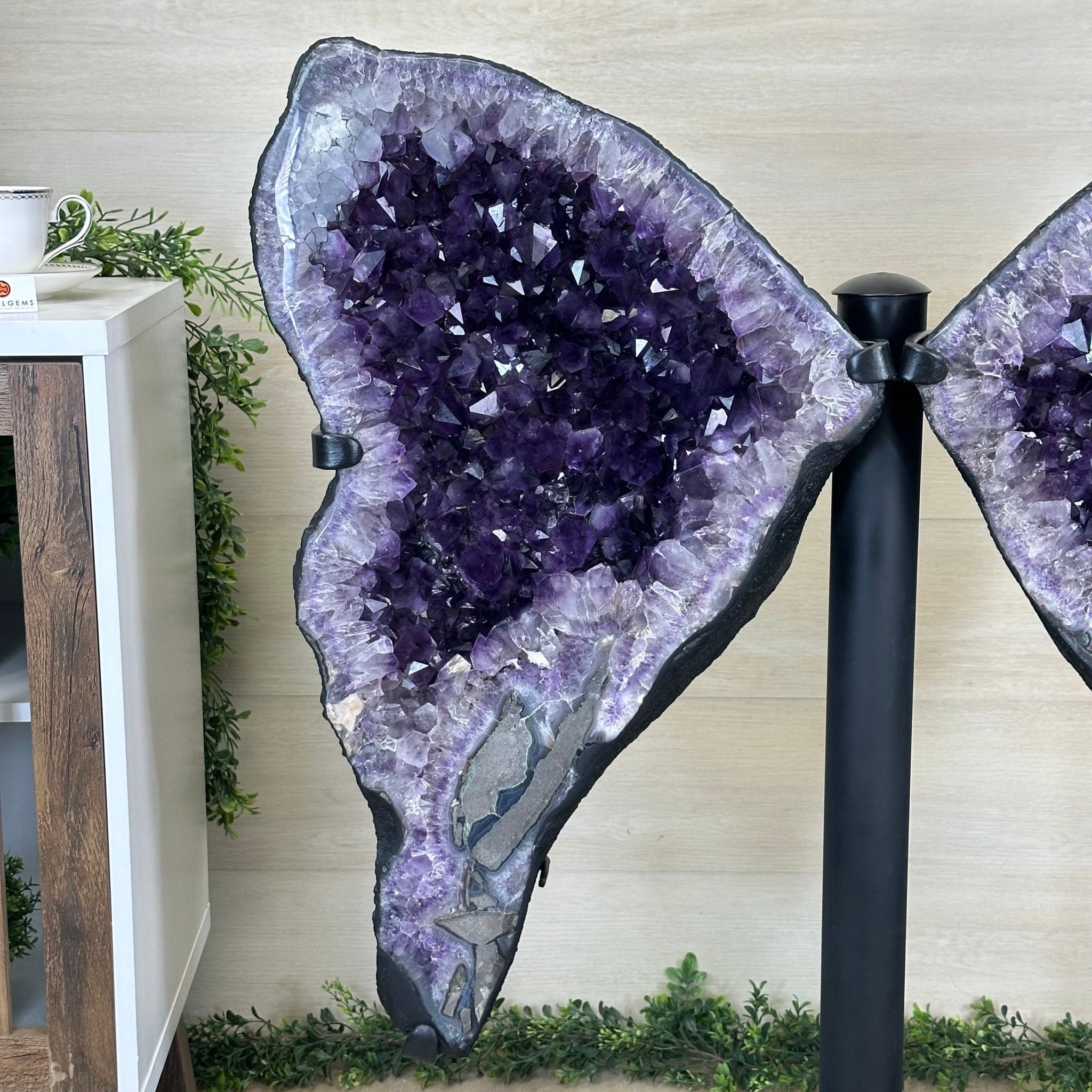 Amethyst Wings on a Metal Stand, 220.5 lbs, 39.75" Tall 5493 - 0051 - Brazil GemsBrazil GemsAmethyst Wings on a Metal Stand, 220.5 lbs, 39.75" Tall 5493 - 0051Amethyst Butterfly Wings5493 - 0051