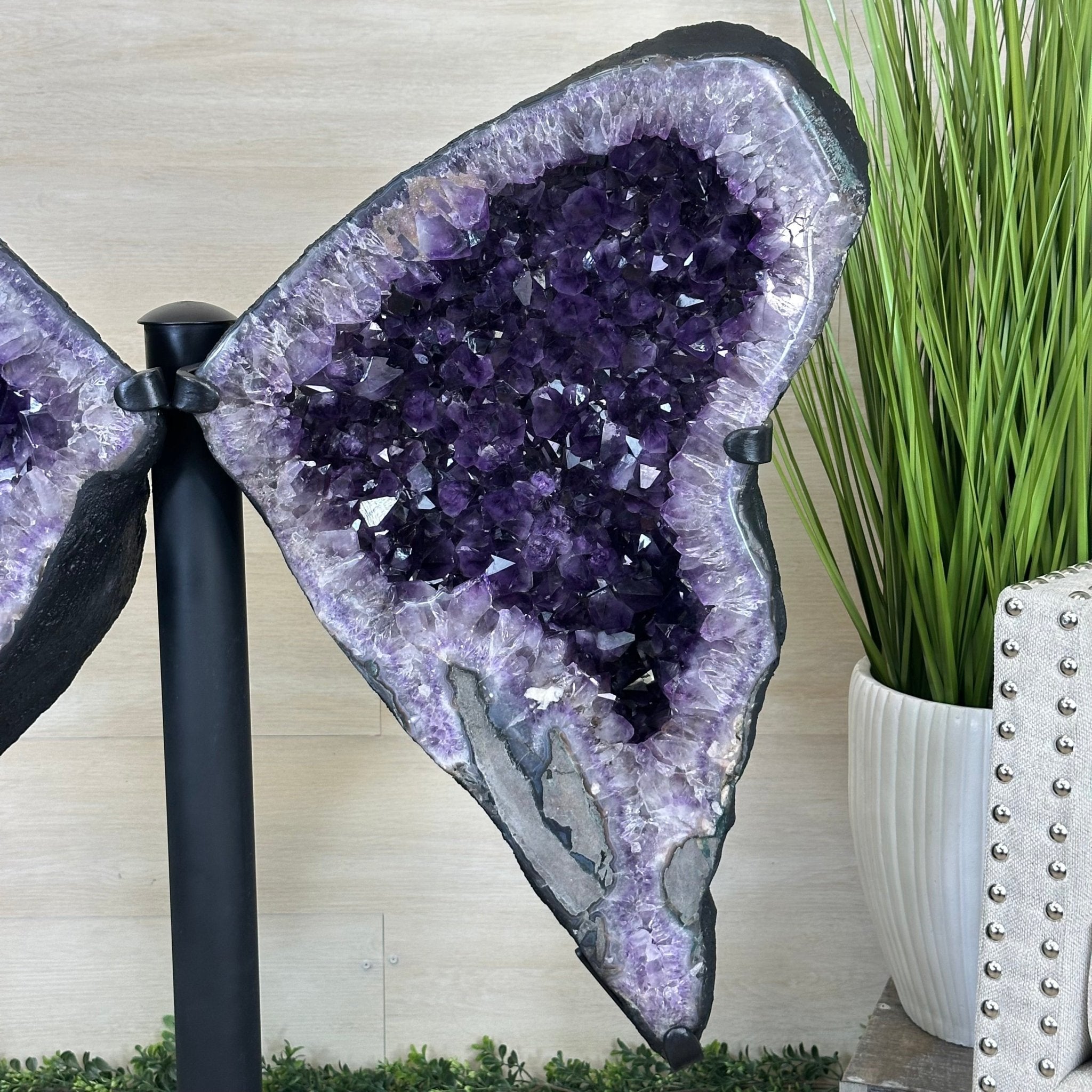 Amethyst Wings on a Metal Stand, 220.5 lbs, 39.75" Tall 5493 - 0051 - Brazil GemsBrazil GemsAmethyst Wings on a Metal Stand, 220.5 lbs, 39.75" Tall 5493 - 0051Amethyst Butterfly Wings5493 - 0051