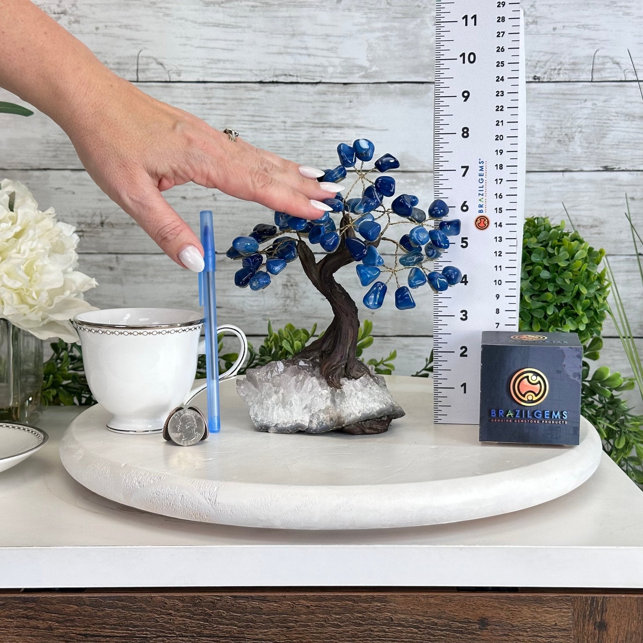 Blue Agate 7" Tall Handmade Gemstone Tree on a Crystal base, 60 Gems #5402BLUA - Brazil GemsBrazil GemsBlue Agate 7" Tall Handmade Gemstone Tree on a Crystal base, 60 Gems #5402BLUAGemstone Trees5402BLUA