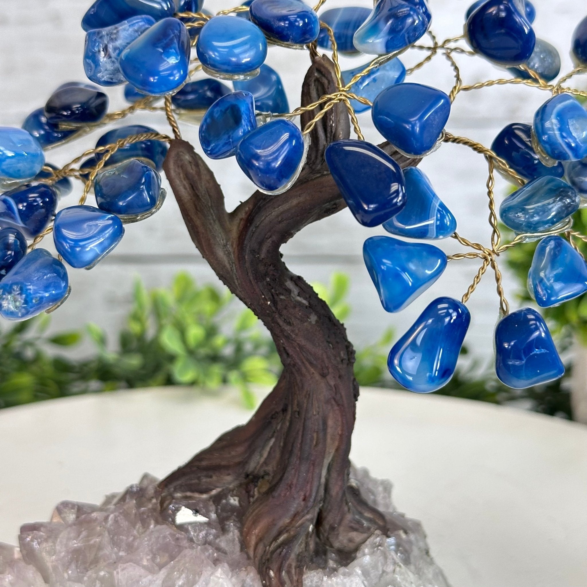 Blue Agate 7" Tall Handmade Gemstone Tree on a Crystal base, 60 Gems #5402BLUA - Brazil GemsBrazil GemsBlue Agate 7" Tall Handmade Gemstone Tree on a Crystal base, 60 Gems #5402BLUAGemstone Trees5402BLUA
