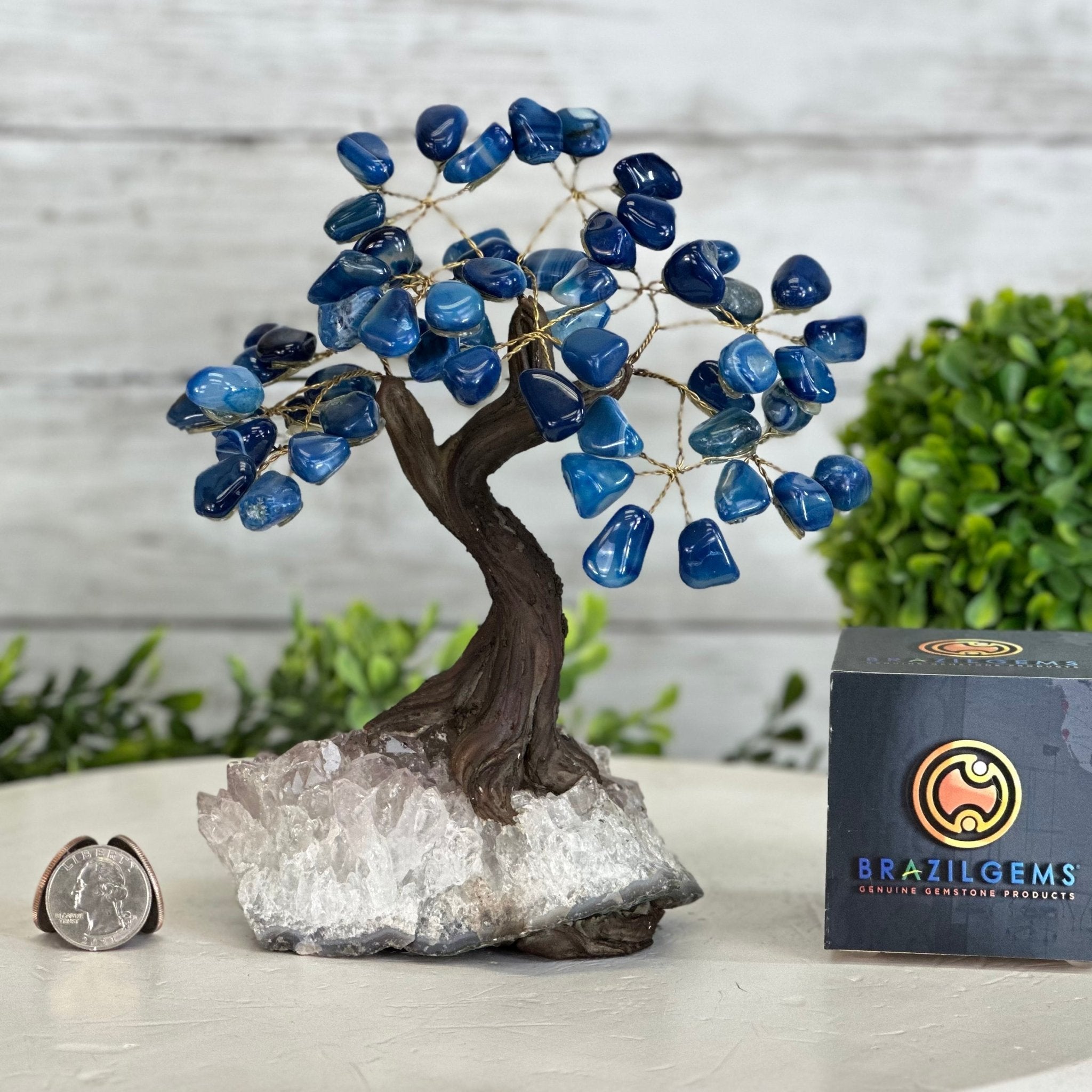 Blue Agate 7" Tall Handmade Gemstone Tree on a Crystal base, 60 Gems #5402BLUA - Brazil GemsBrazil GemsBlue Agate 7" Tall Handmade Gemstone Tree on a Crystal base, 60 Gems #5402BLUAGemstone Trees5402BLUA