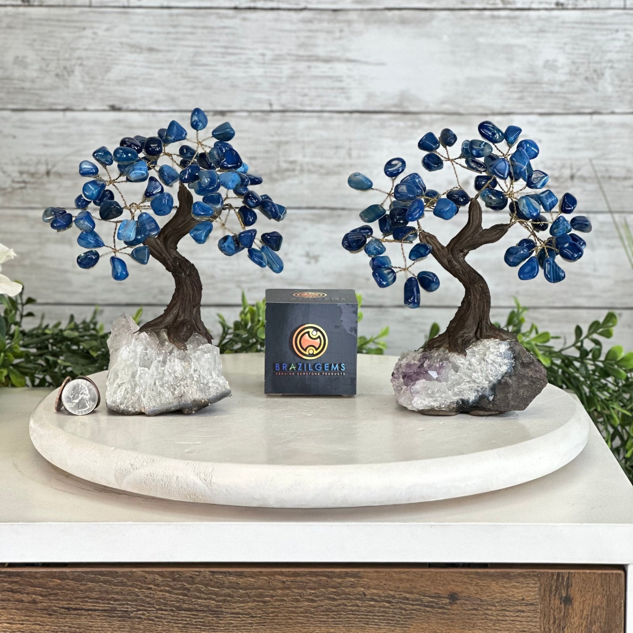 Blue Agate 7" Tall Handmade Gemstone Tree on a Crystal base, 60 Gems #5402BLUA - Brazil GemsBrazil GemsBlue Agate 7" Tall Handmade Gemstone Tree on a Crystal base, 60 Gems #5402BLUAGemstone Trees5402BLUA