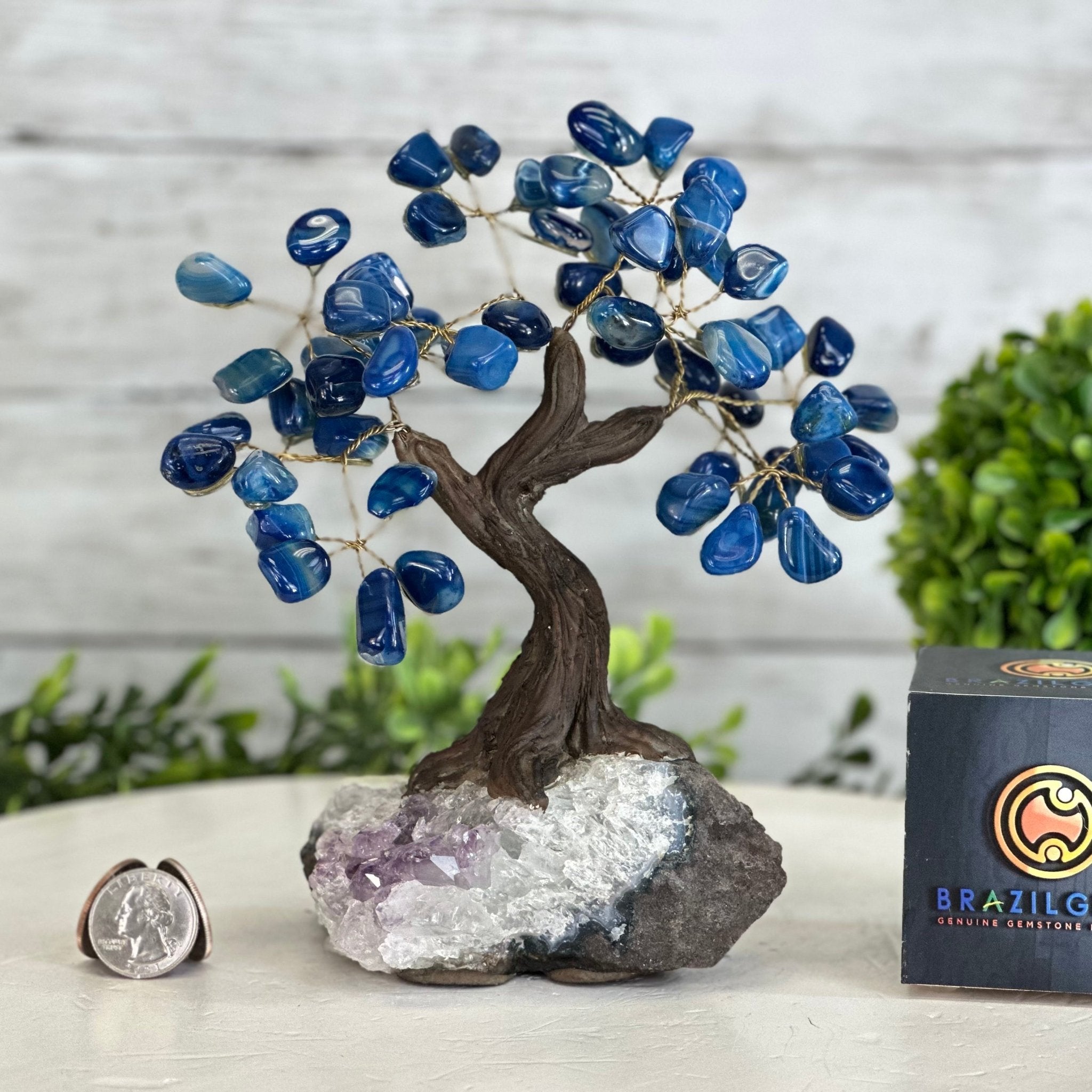 Blue Agate 7" Tall Handmade Gemstone Tree on a Crystal base, 60 Gems #5402BLUA - Brazil GemsBrazil GemsBlue Agate 7" Tall Handmade Gemstone Tree on a Crystal base, 60 Gems #5402BLUAGemstone Trees5402BLUA