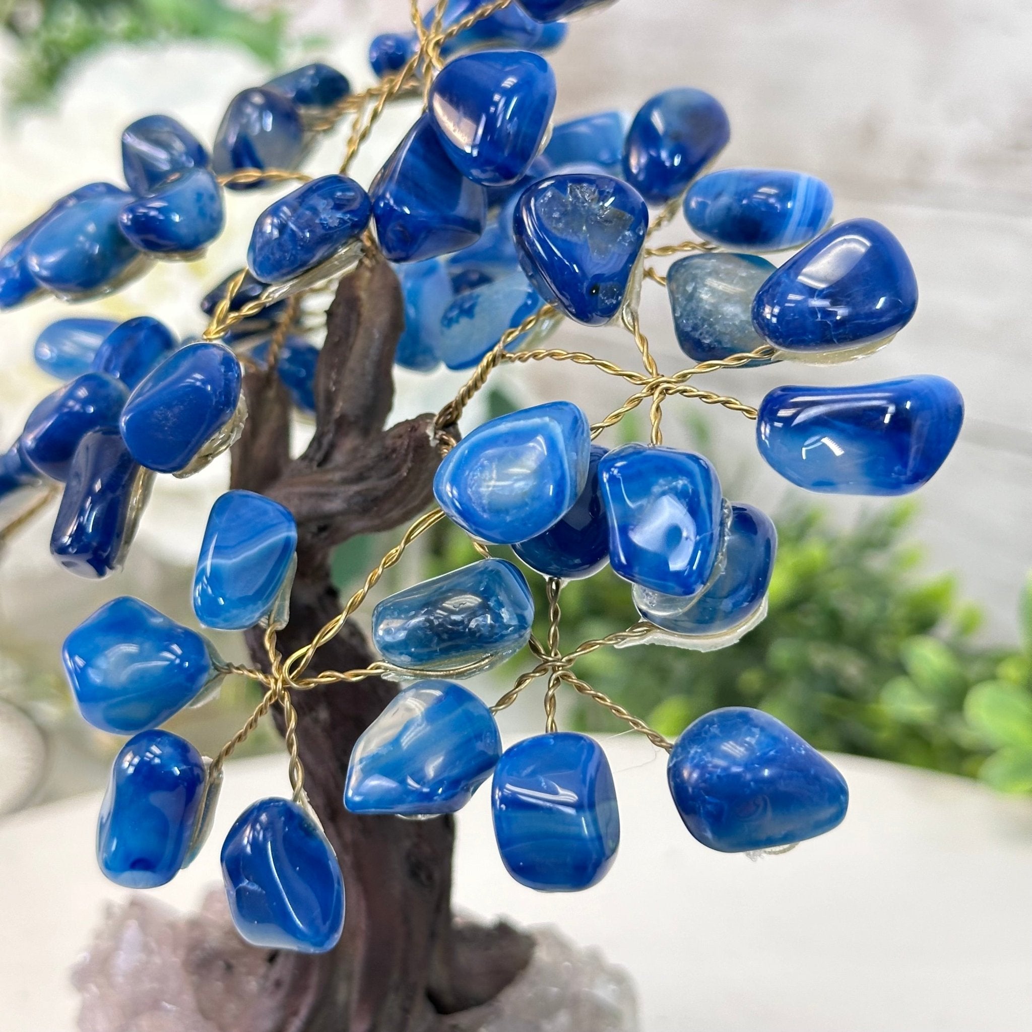 Blue Agate 7" Tall Handmade Gemstone Tree on a Crystal base, 60 Gems #5402BLUA - Brazil GemsBrazil GemsBlue Agate 7" Tall Handmade Gemstone Tree on a Crystal base, 60 Gems #5402BLUAGemstone Trees5402BLUA