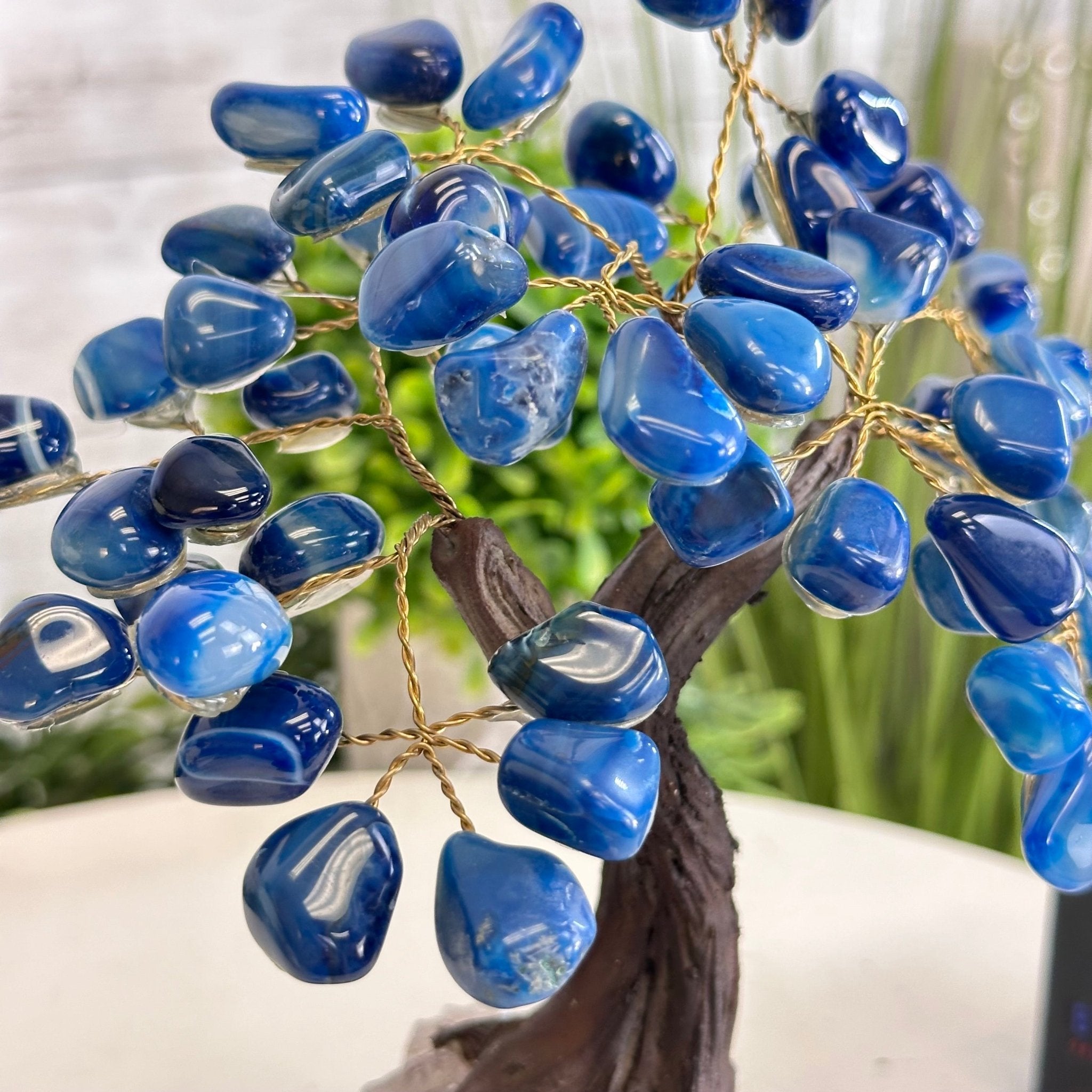 Blue Agate 7" Tall Handmade Gemstone Tree on a Crystal base, 60 Gems #5402BLUA - Brazil GemsBrazil GemsBlue Agate 7" Tall Handmade Gemstone Tree on a Crystal base, 60 Gems #5402BLUAGemstone Trees5402BLUA