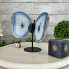Blue Agate "Butterfly Wings" on stand, 7.2" Tall #5050BL-067 - Brazil GemsBrazil GemsBlue Agate "Butterfly Wings" on stand, 7.2" Tall #5050BL-067Agate Butterfly Wings5050BL-067