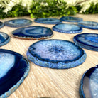 Blue Agate Coasters w/ silicone bumpers, 3.5" to 4.5" each, 4-piece set Model #5204BLUE by Brazil Gems - Brazil GemsBrazil GemsBlue Agate Coasters w/ silicone bumpers, 3.5" to 4.5" each, 4-piece set Model #5204BLUE by Brazil GemsCoaster Sets5204BLUE
