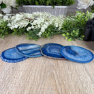 Blue Agate Coasters w/ silicone bumpers, 3.5" to 4.5" each, 4-piece set Model #5204BLUE by Brazil Gems - Brazil GemsBrazil GemsBlue Agate Coasters w/ silicone bumpers, 3.5" to 4.5" each, 4-piece set Model #5204BLUE by Brazil GemsCoaster Sets5204BLUE