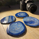 Blue Agate Coasters w/ silicone bumpers, 3.5" to 4.5" each, 4-piece set Model #5204BLUE by Brazil Gems - Brazil GemsBrazil GemsBlue Agate Coasters w/ silicone bumpers, 3.5" to 4.5" each, 4-piece set Model #5204BLUE by Brazil GemsCoaster Sets5204BLUE