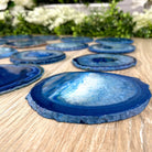 Blue Agate Coasters w/ silicone bumpers, 3.5" to 4.5" each, 4-piece set Model #5204BLUE by Brazil Gems - Brazil GemsBrazil GemsBlue Agate Coasters w/ silicone bumpers, 3.5" to 4.5" each, 4-piece set Model #5204BLUE by Brazil GemsCoaster Sets5204BLUE