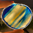 Blue Agate Coasters w/ silicone bumpers, 3.5" to 4.5" each, 4-piece set Model #5204BLUE by Brazil Gems - Brazil GemsBrazil GemsBlue Agate Coasters w/ silicone bumpers, 3.5" to 4.5" each, 4-piece set Model #5204BLUE by Brazil GemsCoaster Sets5204BLUE