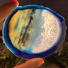 Blue Agate Coasters w/ silicone bumpers, 3.5" to 4.5" each, 4-piece set Model #5204BLUE by Brazil Gems - Brazil GemsBrazil GemsBlue Agate Coasters w/ silicone bumpers, 3.5" to 4.5" each, 4-piece set Model #5204BLUE by Brazil GemsCoaster Sets5204BLUE