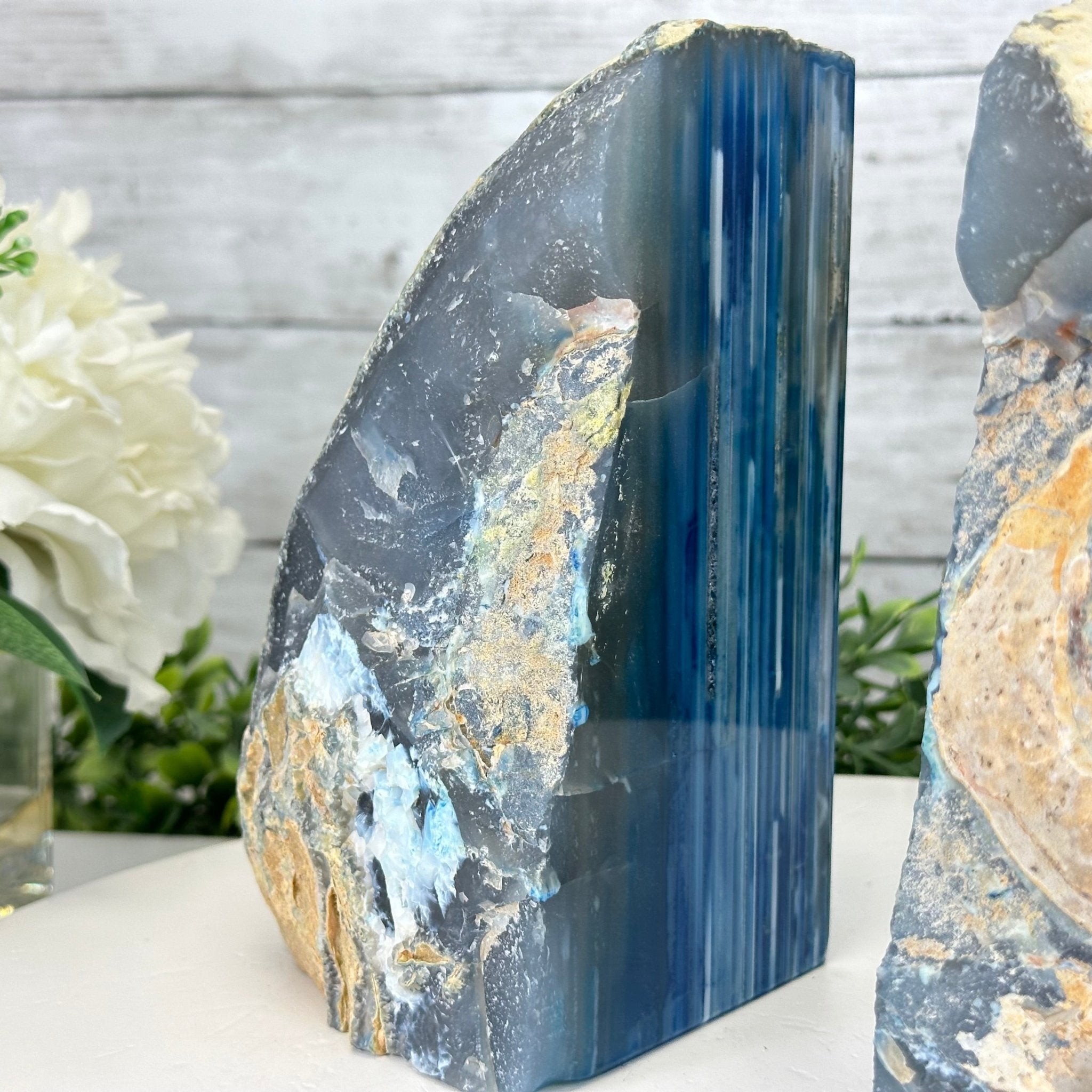 Blue Dyed Brazilian Agate Stone Bookends, 10.4 lbs & 6.7" tall #5151BL-037 - Brazil GemsBrazil GemsBlue Dyed Brazilian Agate Stone Bookends, 10.4 lbs & 6.7" tall #5151BL-037Bookends5151BL-037