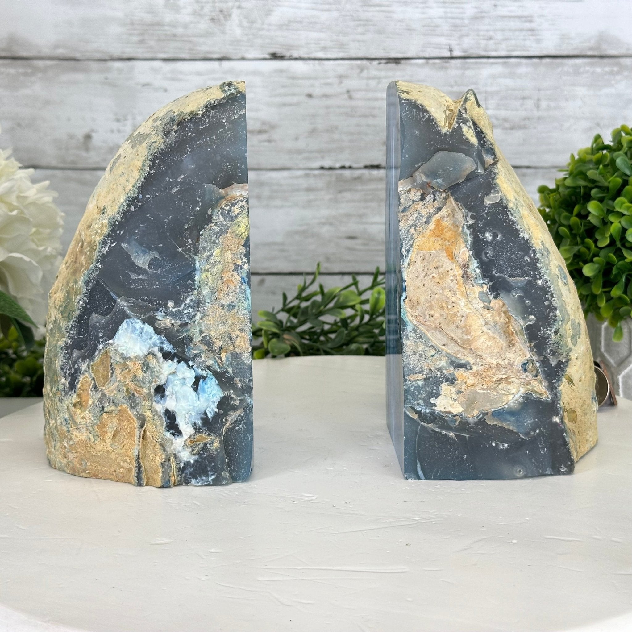 Blue Dyed Brazilian Agate Stone Bookends, 10.4 lbs & 6.7" tall #5151BL-037 - Brazil GemsBrazil GemsBlue Dyed Brazilian Agate Stone Bookends, 10.4 lbs & 6.7" tall #5151BL-037Bookends5151BL-037