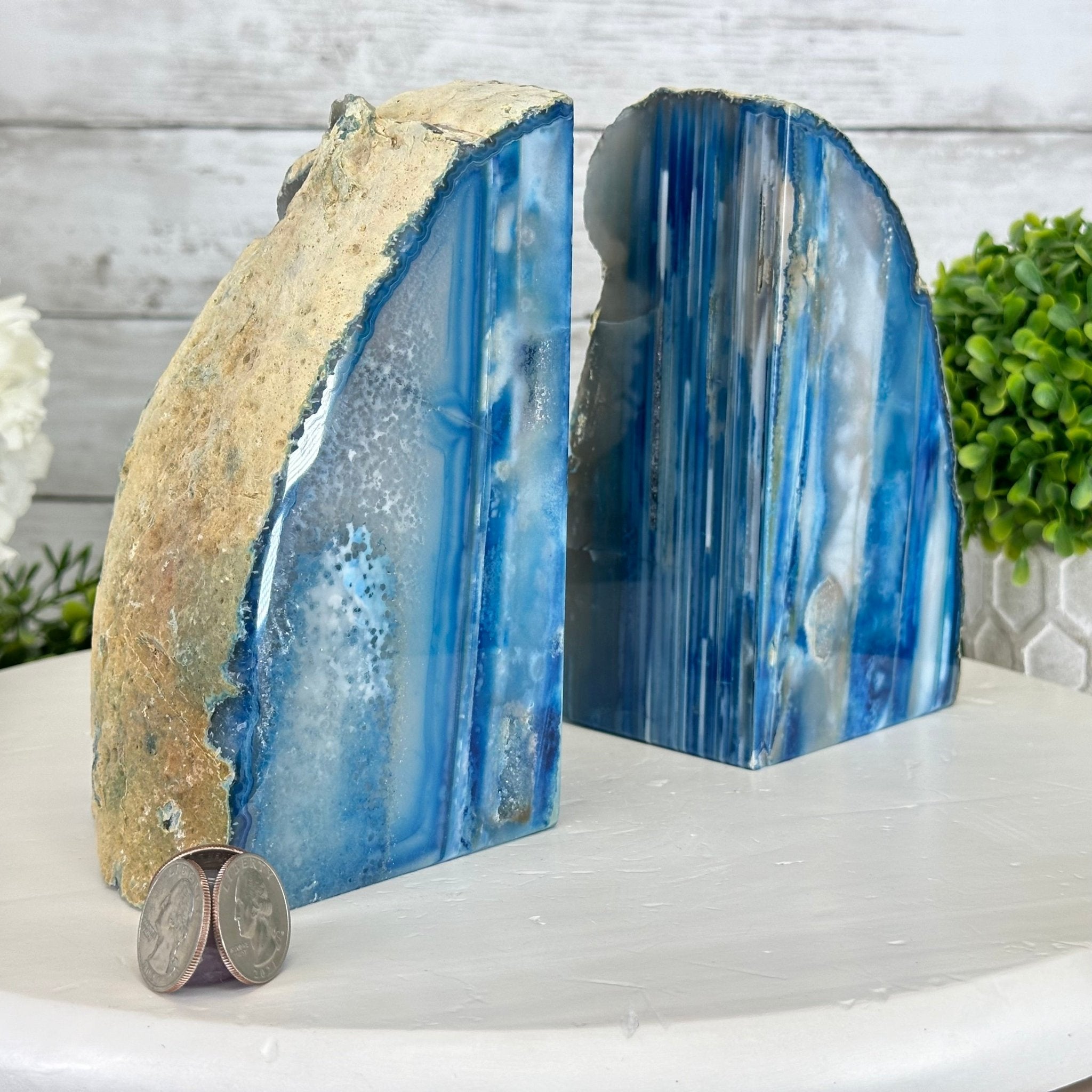 Blue Dyed Brazilian Agate Stone Bookends, 10.4 lbs & 6.7" tall #5151BL-037 - Brazil GemsBrazil GemsBlue Dyed Brazilian Agate Stone Bookends, 10.4 lbs & 6.7" tall #5151BL-037Bookends5151BL-037