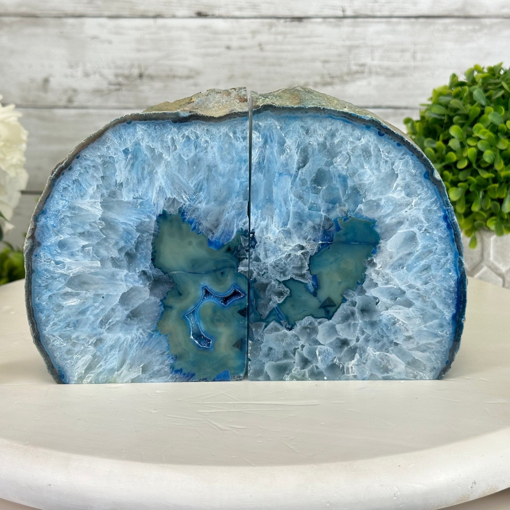 Blue Dyed Brazilian Agate Stone Bookends, 9.4 lbs & 5.5" tall #5151BL-039 - Brazil GemsBrazil GemsBlue Dyed Brazilian Agate Stone Bookends, 9.4 lbs & 5.5" tall #5151BL-039Bookends5151BL-039