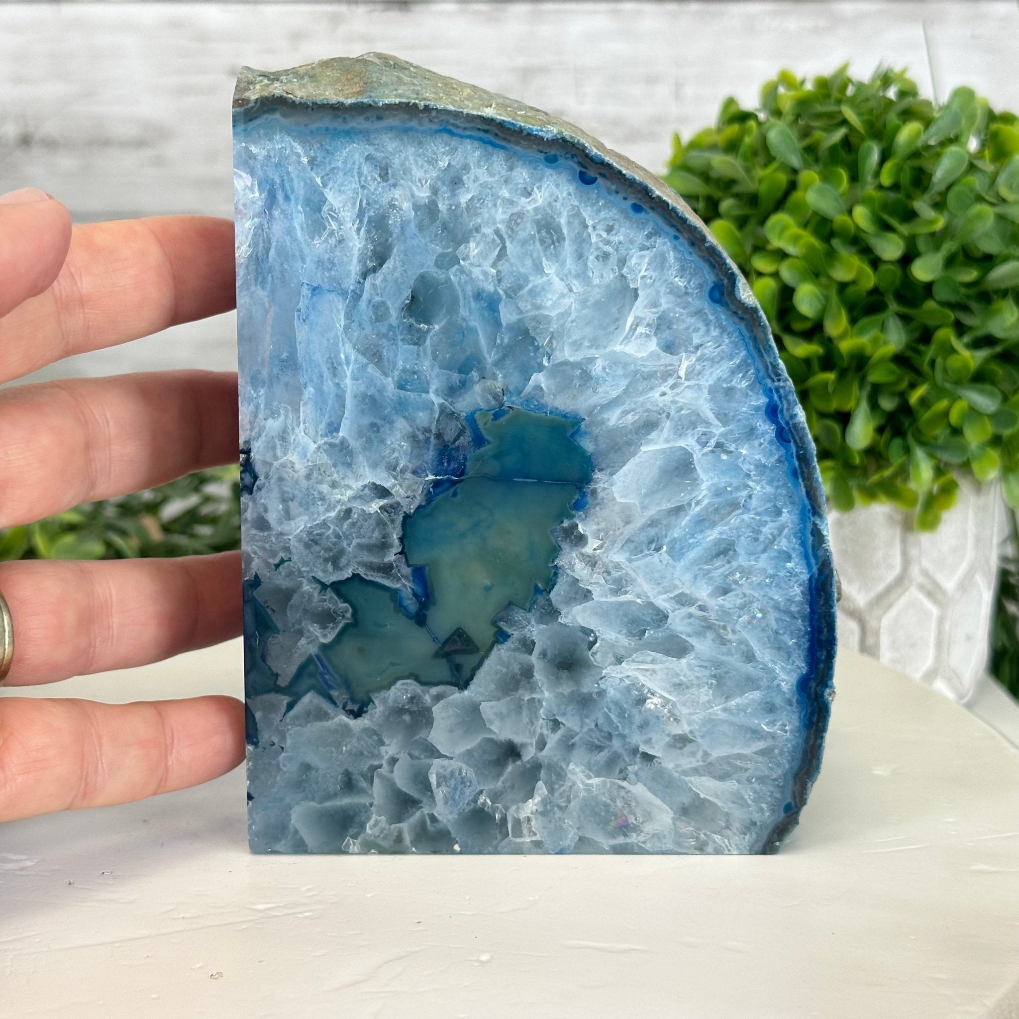 Blue Dyed Brazilian Agate Stone Bookends, 9.4 lbs & 5.5" tall #5151BL-039 - Brazil GemsBrazil GemsBlue Dyed Brazilian Agate Stone Bookends, 9.4 lbs & 5.5" tall #5151BL-039Bookends5151BL-039
