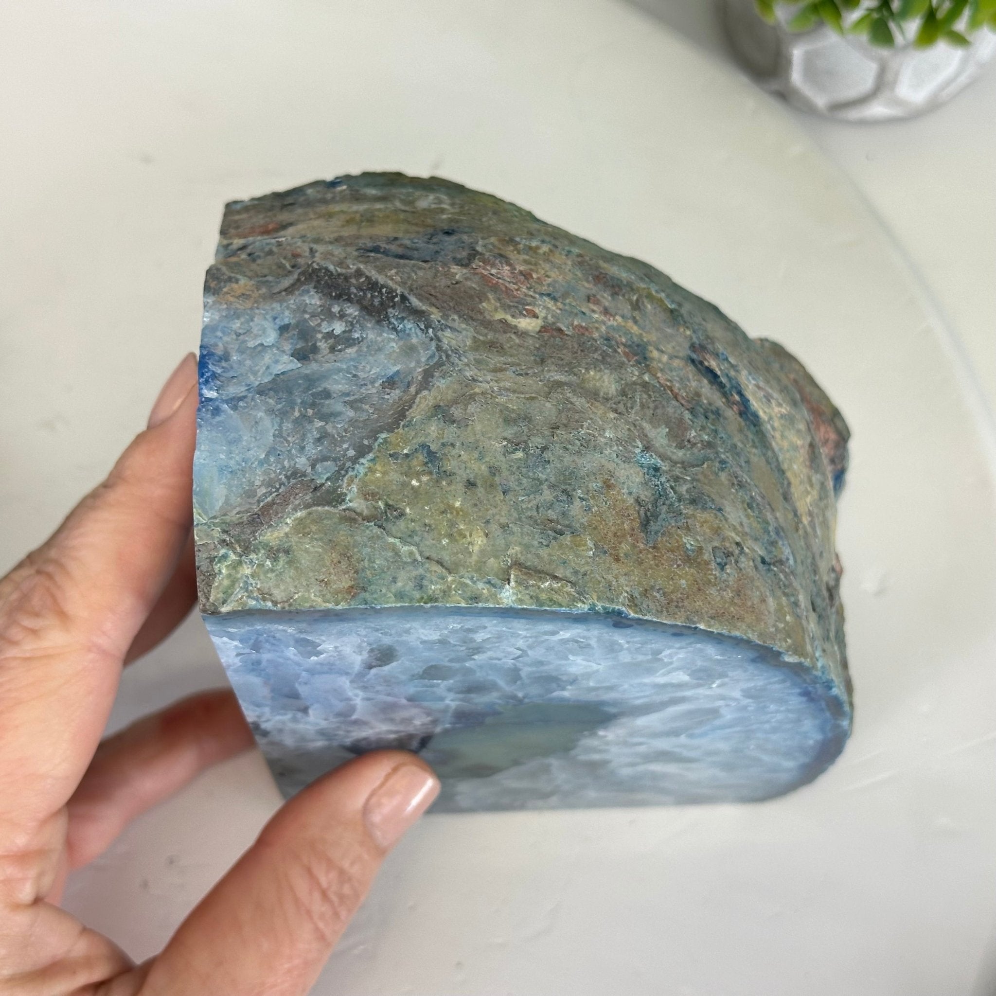Blue Dyed Brazilian Agate Stone Bookends, 9.4 lbs & 5.5" tall #5151BL-039 - Brazil GemsBrazil GemsBlue Dyed Brazilian Agate Stone Bookends, 9.4 lbs & 5.5" tall #5151BL-039Bookends5151BL-039