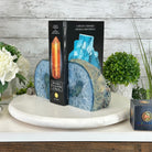 Blue Dyed Brazilian Agate Stone Bookends, 9.4 lbs & 5.5" tall #5151BL-039 - Brazil GemsBrazil GemsBlue Dyed Brazilian Agate Stone Bookends, 9.4 lbs & 5.5" tall #5151BL-039Bookends5151BL-039