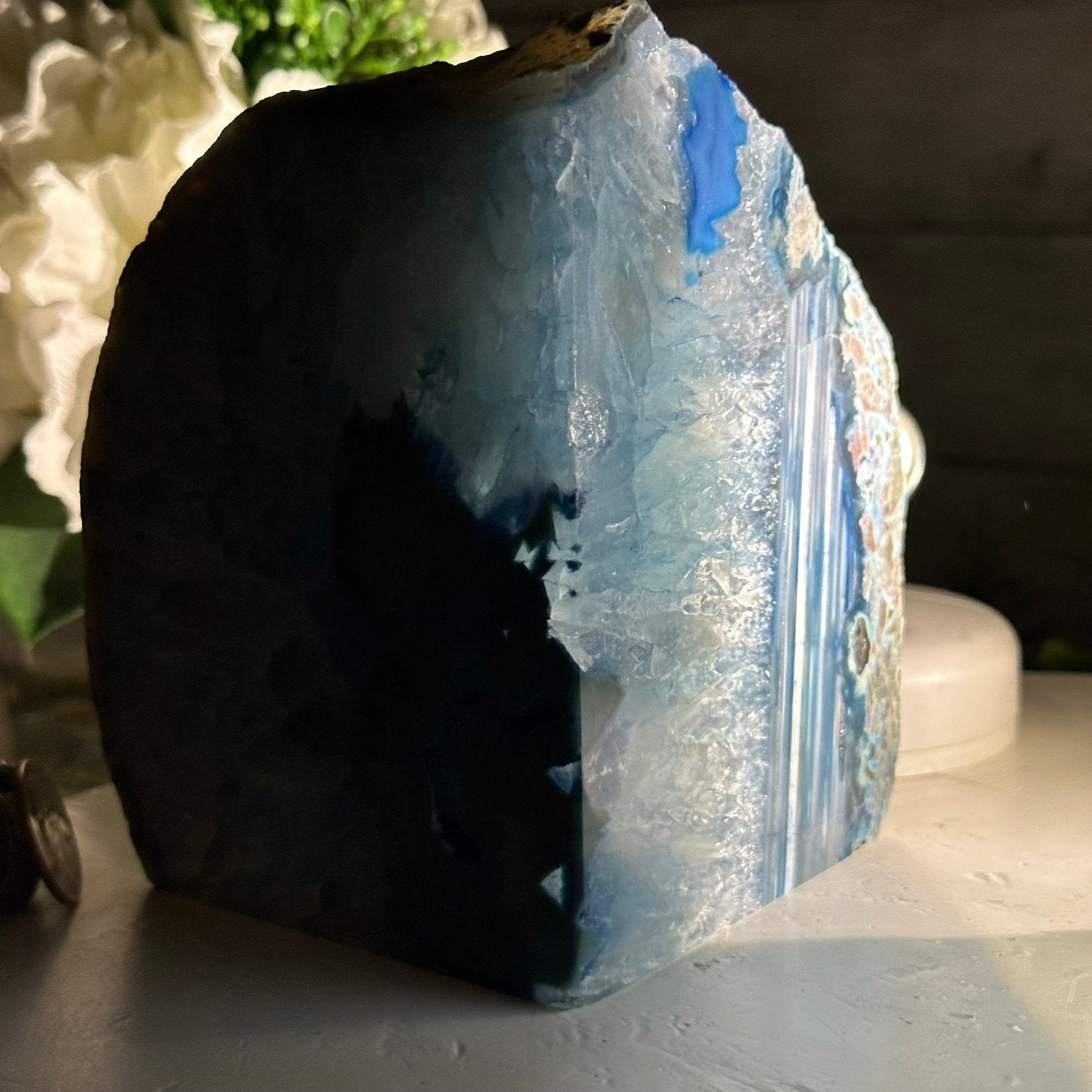 Blue Dyed Brazilian Agate Stone Bookends, 9.4 lbs & 5.5" tall #5151BL-039 - Brazil GemsBrazil GemsBlue Dyed Brazilian Agate Stone Bookends, 9.4 lbs & 5.5" tall #5151BL-039Bookends5151BL-039