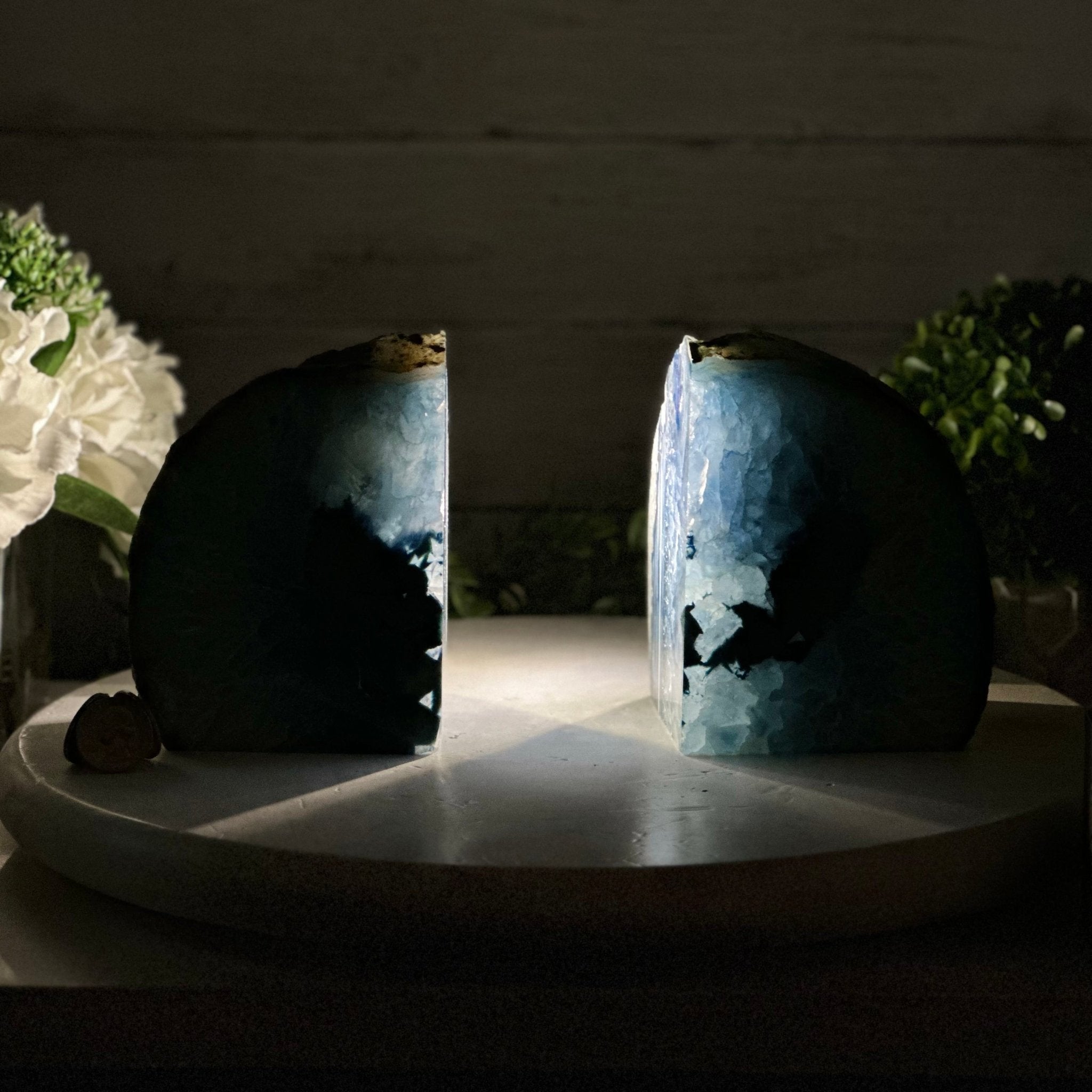 Blue Dyed Brazilian Agate Stone Bookends, 9.4 lbs & 5.5" tall #5151BL-039 - Brazil GemsBrazil GemsBlue Dyed Brazilian Agate Stone Bookends, 9.4 lbs & 5.5" tall #5151BL-039Bookends5151BL-039