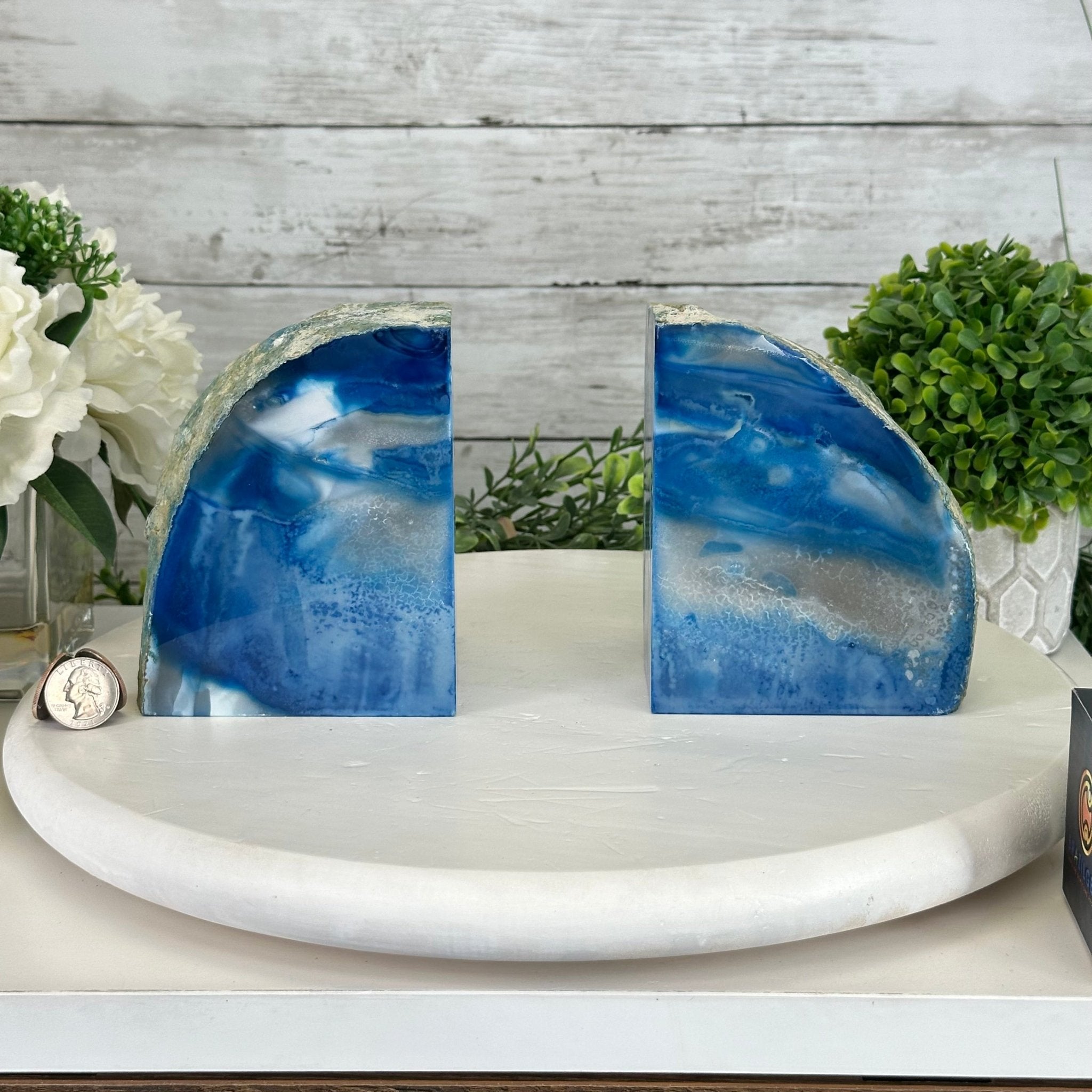 Blue Dyed Brazilian Agate Stone Bookends, 9.7 lbs & 5" tall #5151BL-041 - Brazil GemsBrazil GemsBlue Dyed Brazilian Agate Stone Bookends, 9.7 lbs & 5" tall #5151BL-041Bookends5151BL-041