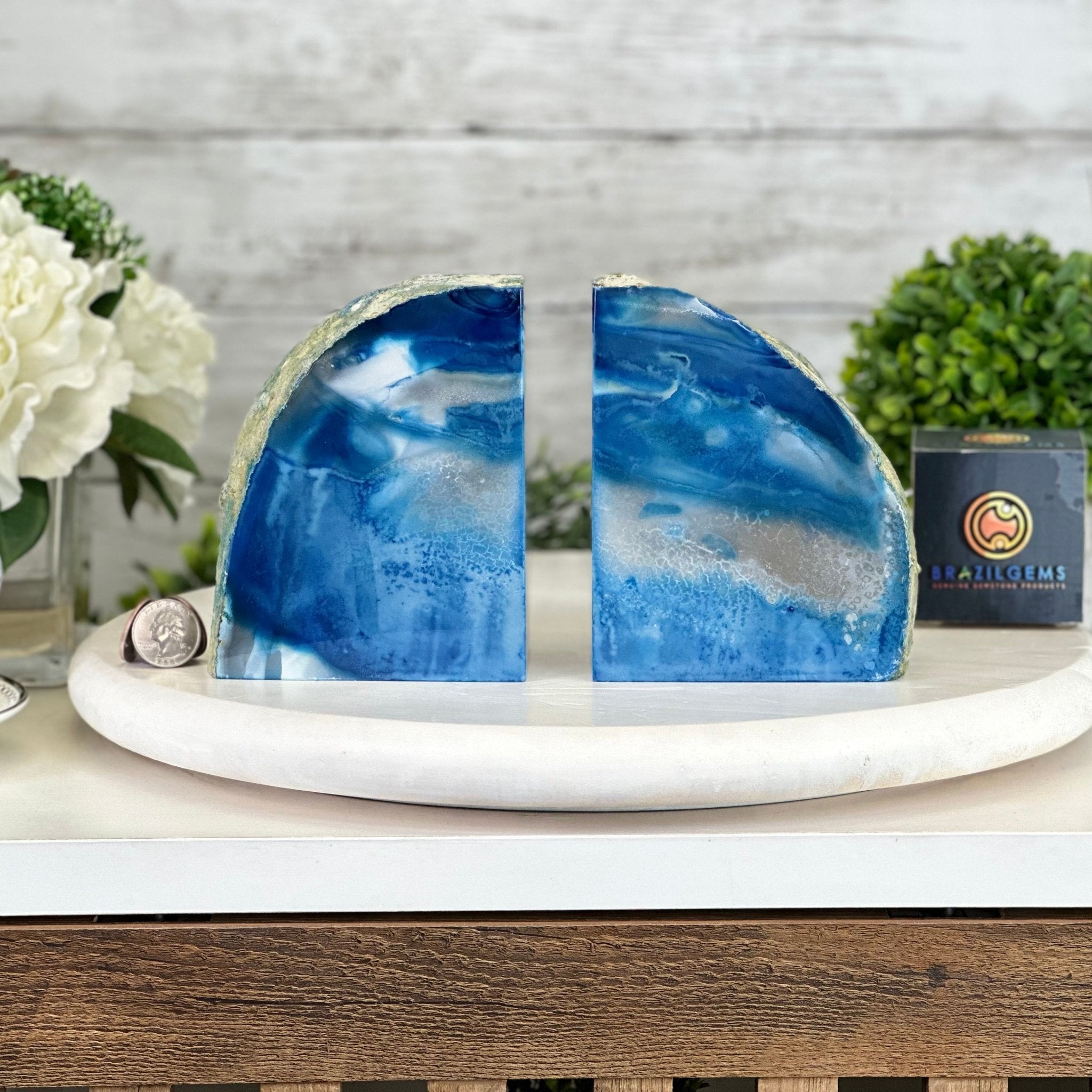 Blue Dyed Brazilian Agate Stone Bookends, 9.7 lbs & 5" tall #5151BL-041 - Brazil GemsBrazil GemsBlue Dyed Brazilian Agate Stone Bookends, 9.7 lbs & 5" tall #5151BL-041Bookends5151BL-041