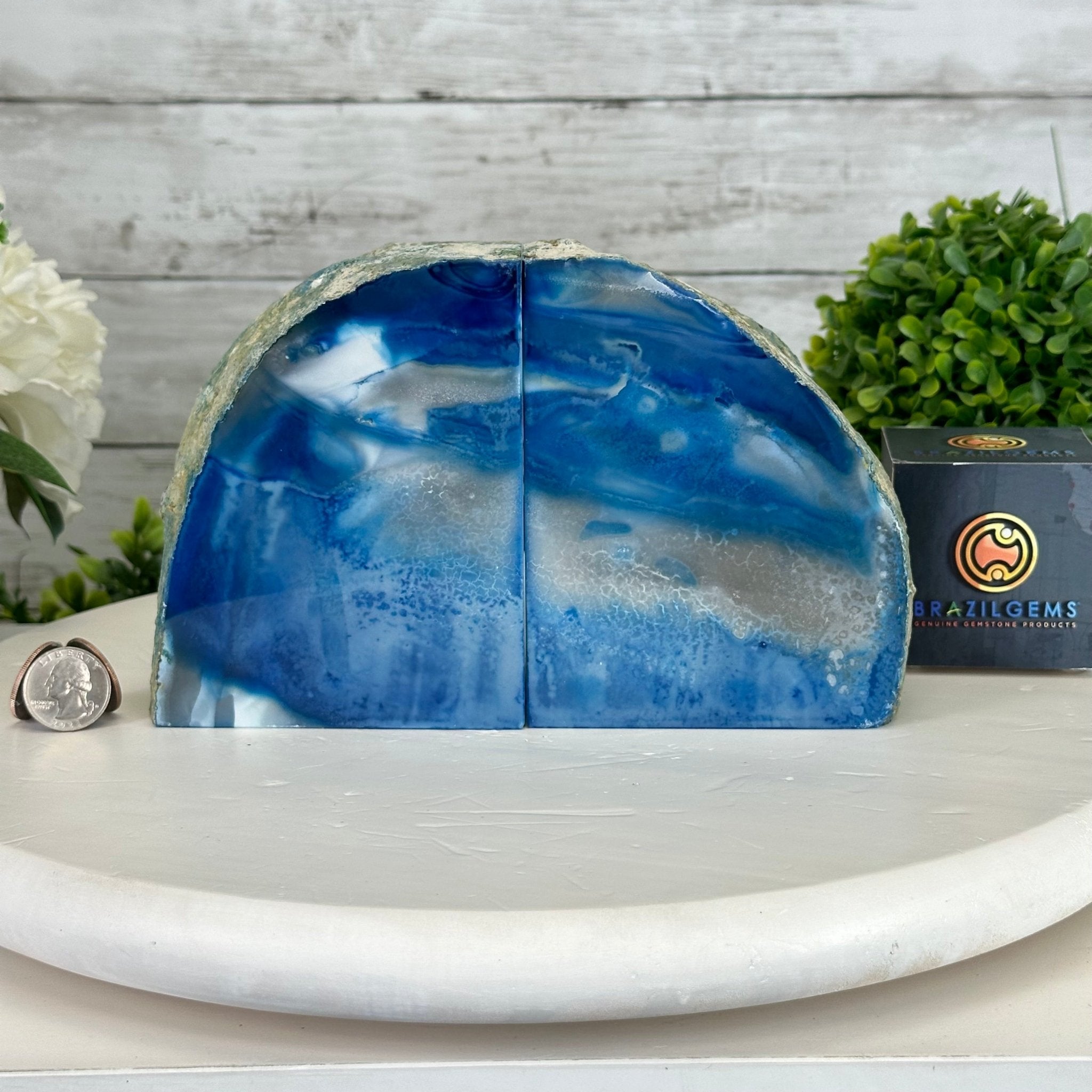 Blue Dyed Brazilian Agate Stone Bookends, 9.7 lbs & 5" tall #5151BL-041 - Brazil GemsBrazil GemsBlue Dyed Brazilian Agate Stone Bookends, 9.7 lbs & 5" tall #5151BL-041Bookends5151BL-041