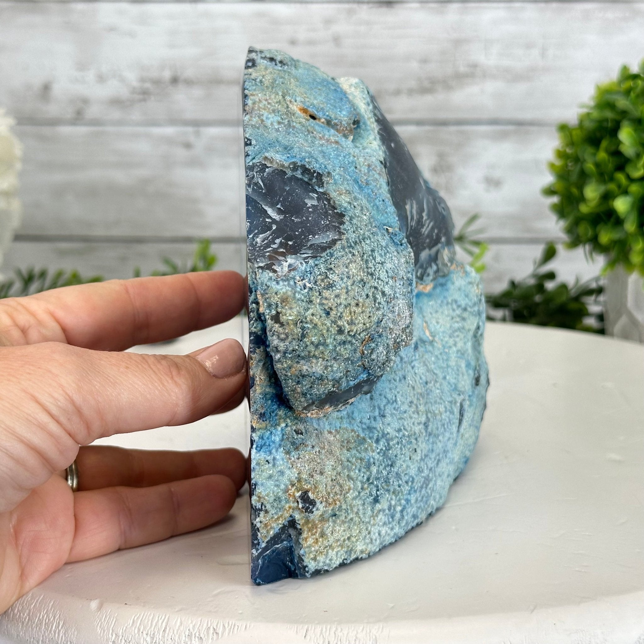 Blue Dyed Brazilian Agate Stone Bookends, 9.7 lbs & 5.5" tall #5151BL-035 - Brazil GemsBrazil GemsBlue Dyed Brazilian Agate Stone Bookends, 9.7 lbs & 5.5" tall #5151BL-035Bookends5151BL-035