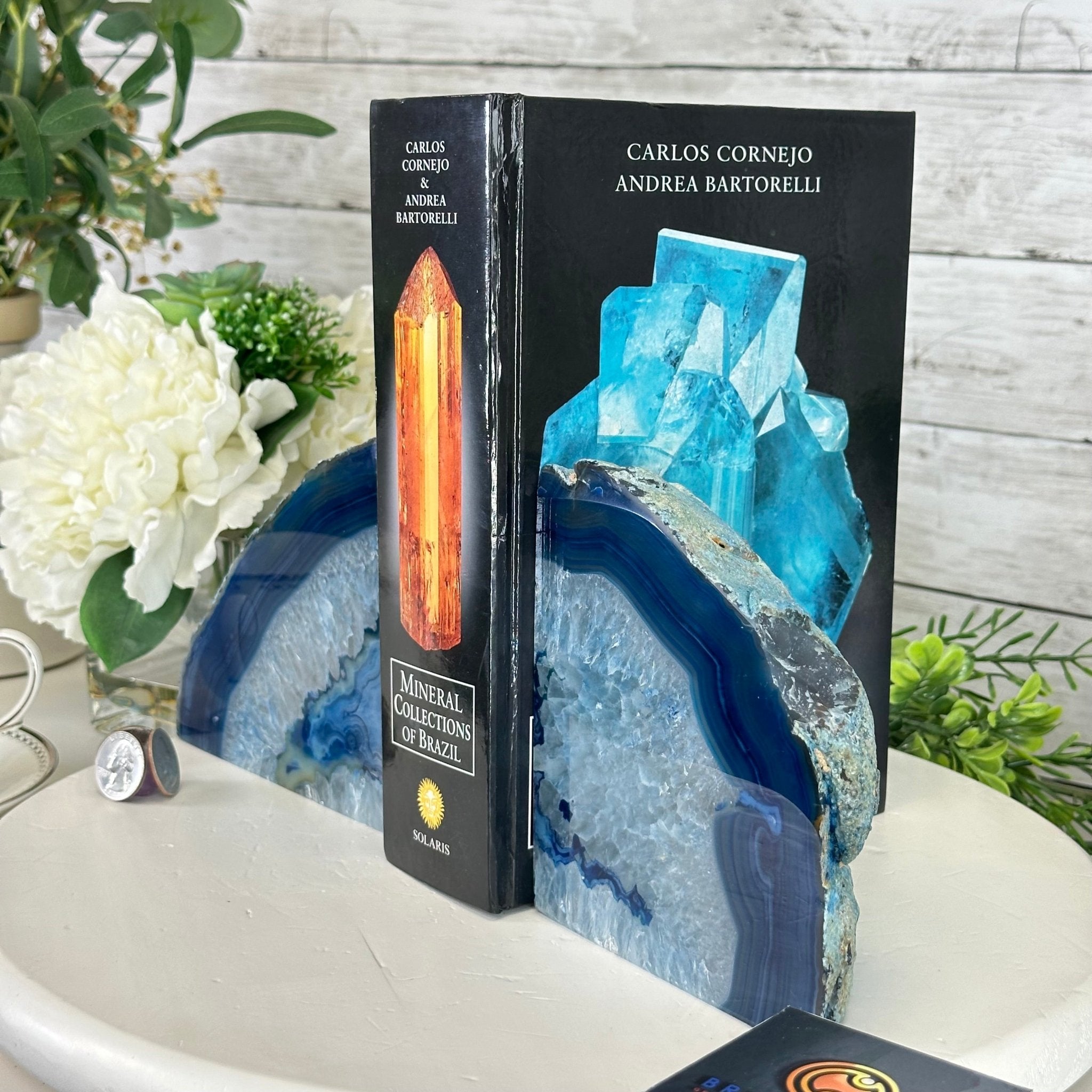 Blue Dyed Brazilian Agate Stone Bookends, 9.7 lbs & 5.5" tall #5151BL-035 - Brazil GemsBrazil GemsBlue Dyed Brazilian Agate Stone Bookends, 9.7 lbs & 5.5" tall #5151BL-035Bookends5151BL-035