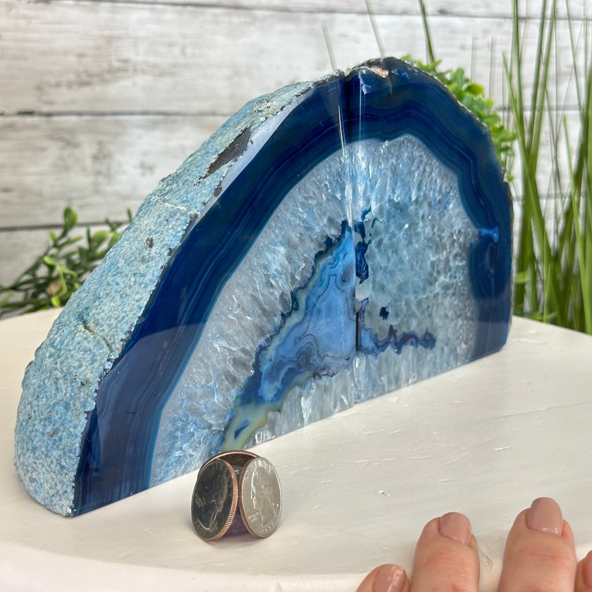 Blue Dyed Brazilian Agate Stone Bookends, 9.7 lbs & 5.5" tall #5151BL-035 - Brazil GemsBrazil GemsBlue Dyed Brazilian Agate Stone Bookends, 9.7 lbs & 5.5" tall #5151BL-035Bookends5151BL-035
